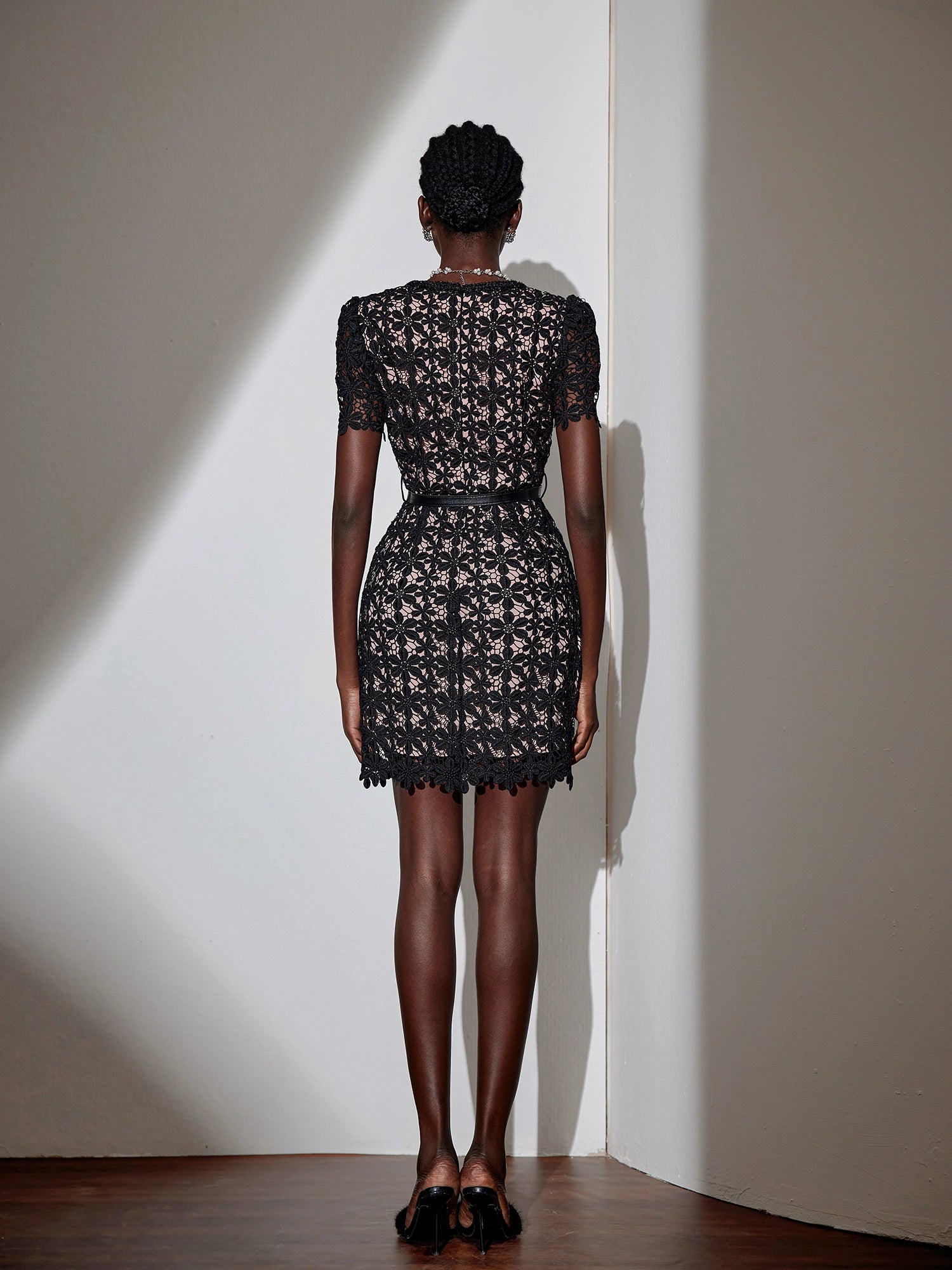 Square Neck Patterned Mesh Mini Dress|NOOSGOP