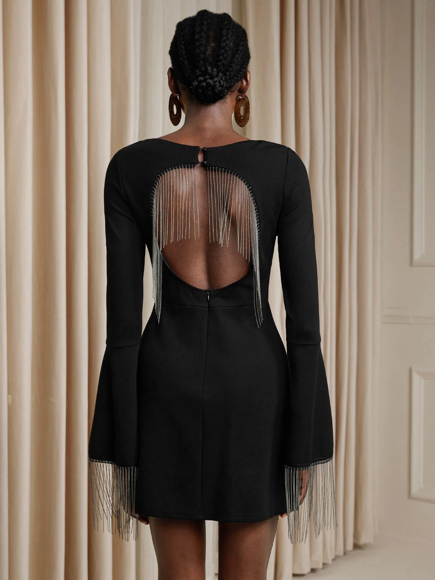 Square Neck Ruffle Sleeve Tassel Mini Dress|NOOSGOP