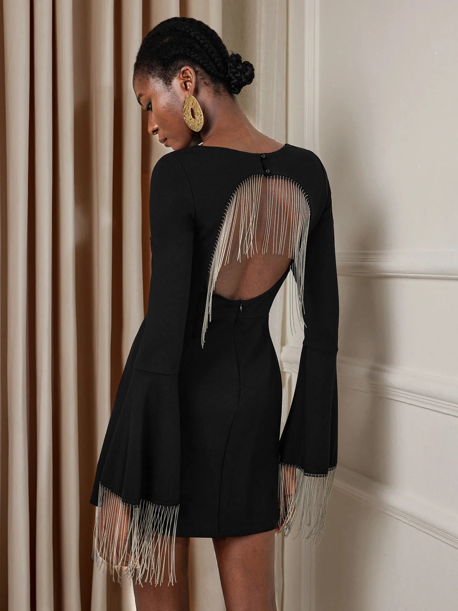 Square Neck Ruffle Sleeve Tassel Mini Dress|NOOSGOP