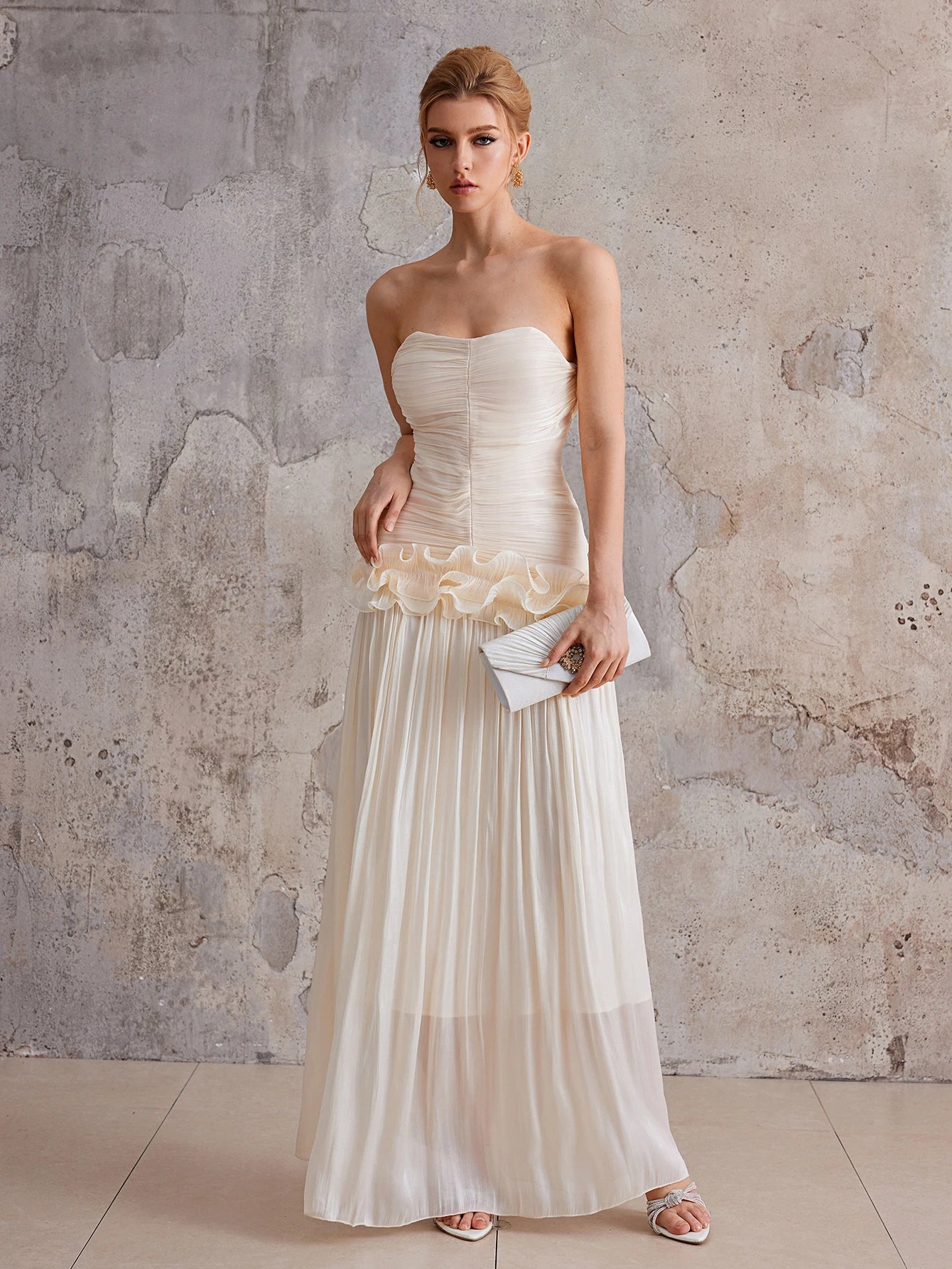 Strapless 3D flower wrapped buttocks maxi dress|NOOSGOP