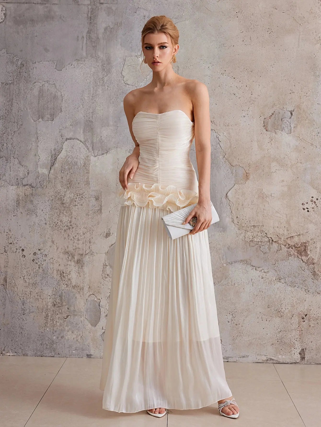 Strapless 3D flower wrapped buttocks maxi dress|NOOSGOP