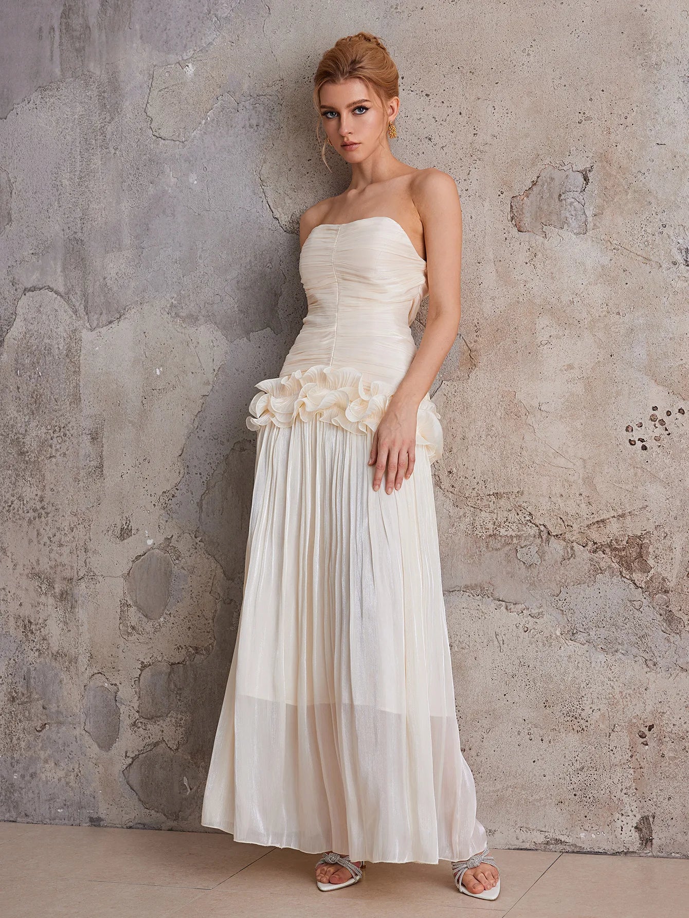 Strapless 3D flower wrapped buttocks maxi dress|NOOSGOP