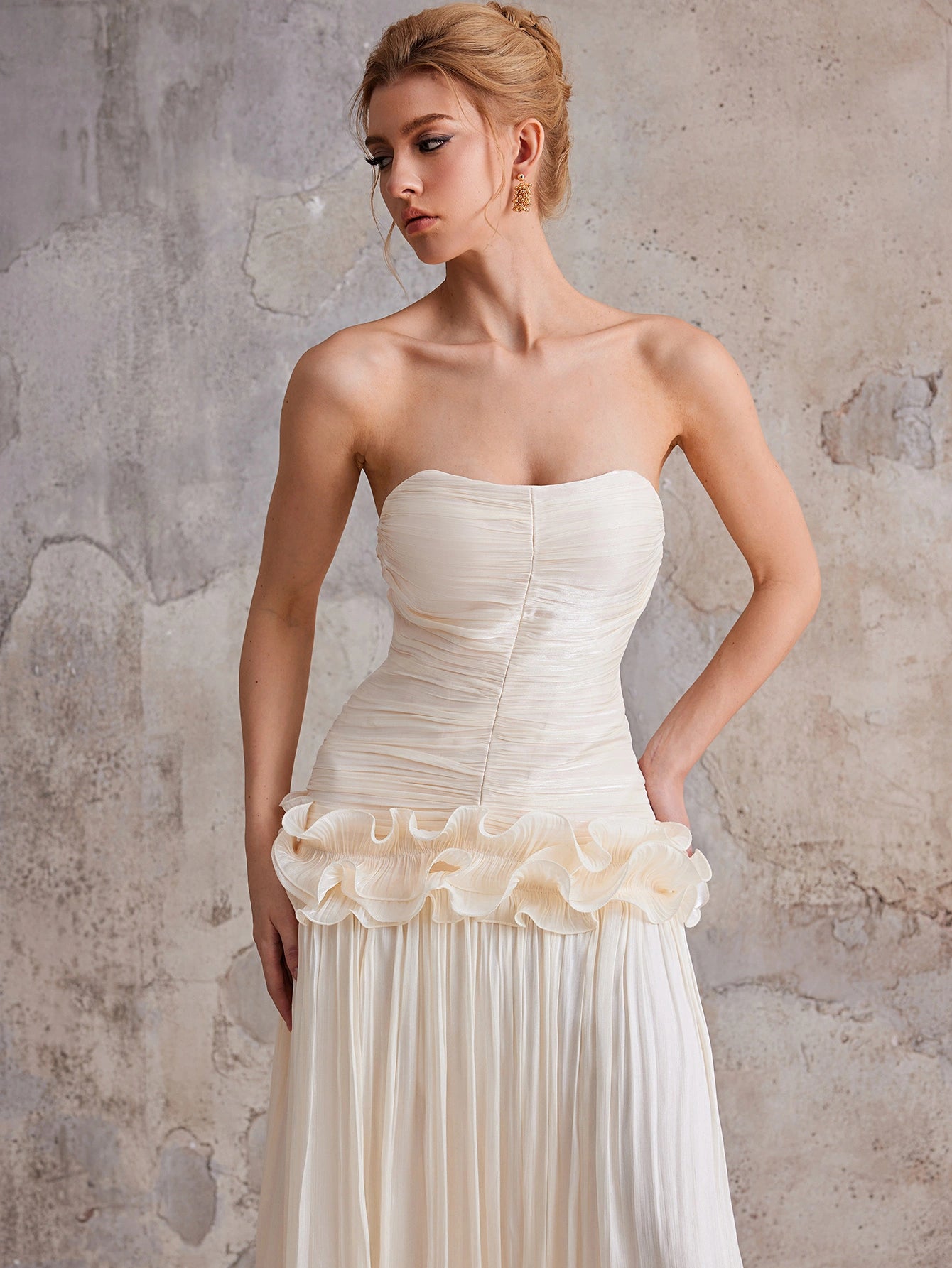 Strapless 3D flower wrapped buttocks maxi dress|NOOSGOP