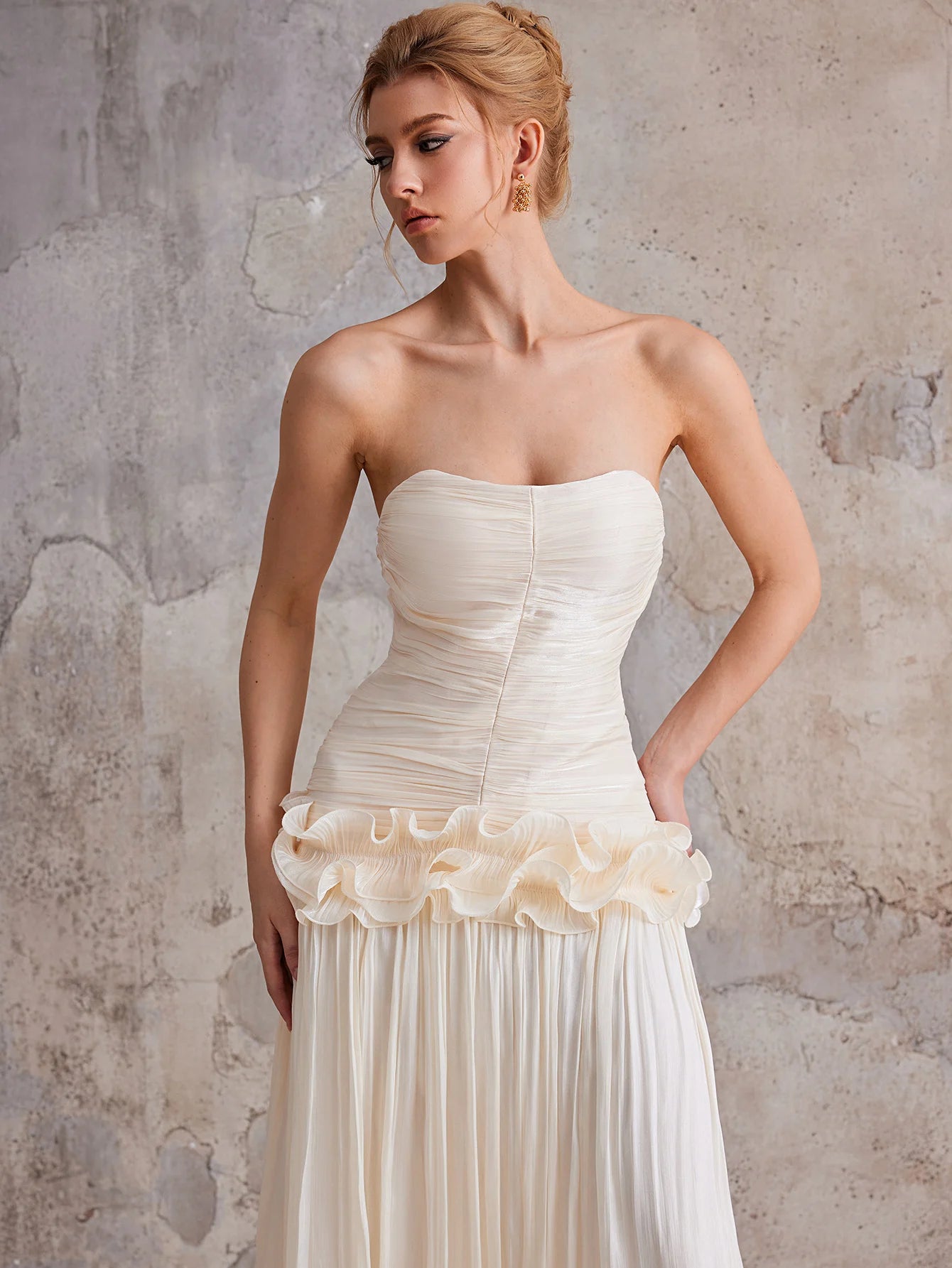 Strapless 3D flower wrapped buttocks maxi dress|NOOSGOP