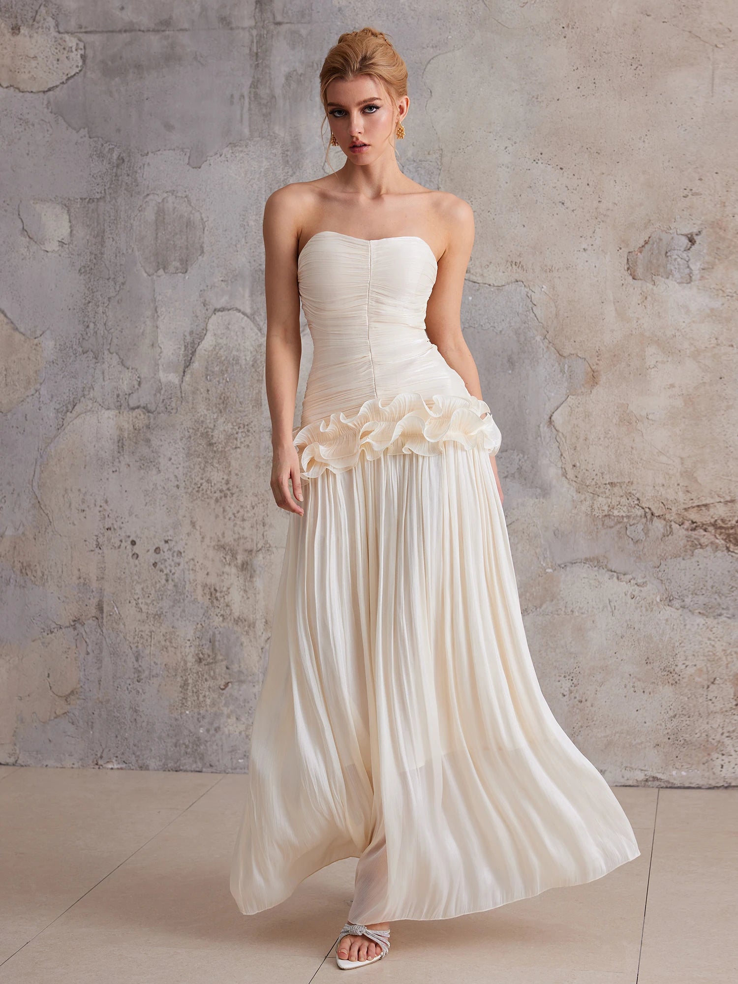 Strapless 3D flower wrapped buttocks maxi dress|NOOSGOP