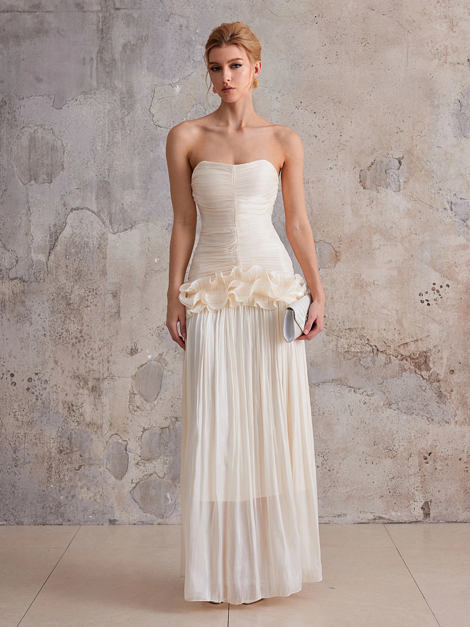 Strapless 3D flower wrapped buttocks maxi dress|NOOSGOP