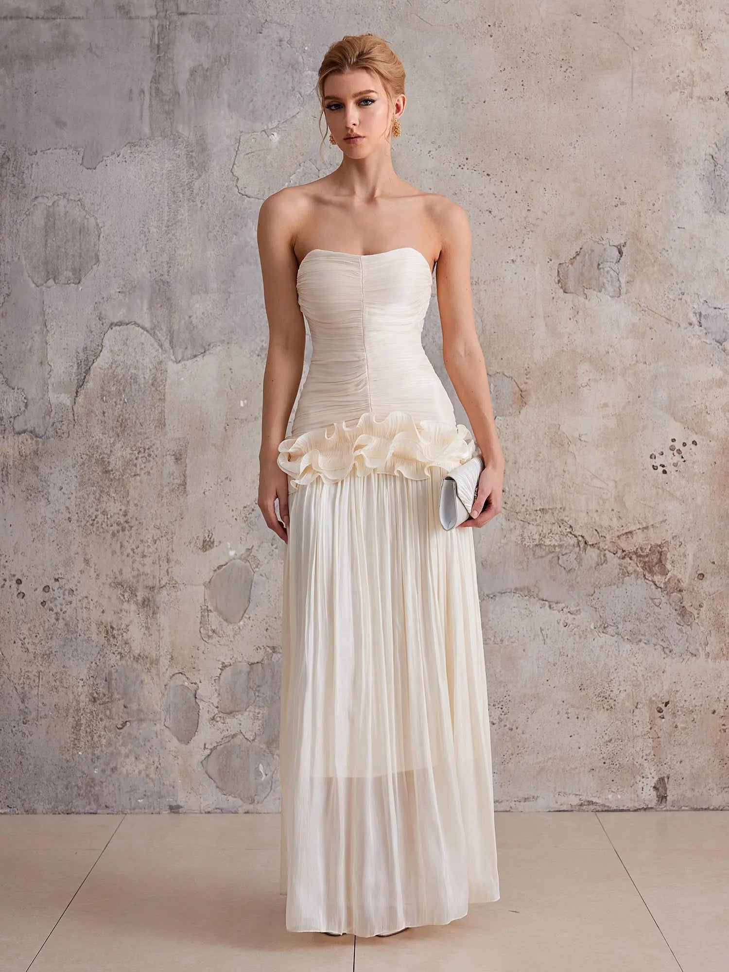 Strapless 3D flower wrapped buttocks maxi dress|NOOSGOP