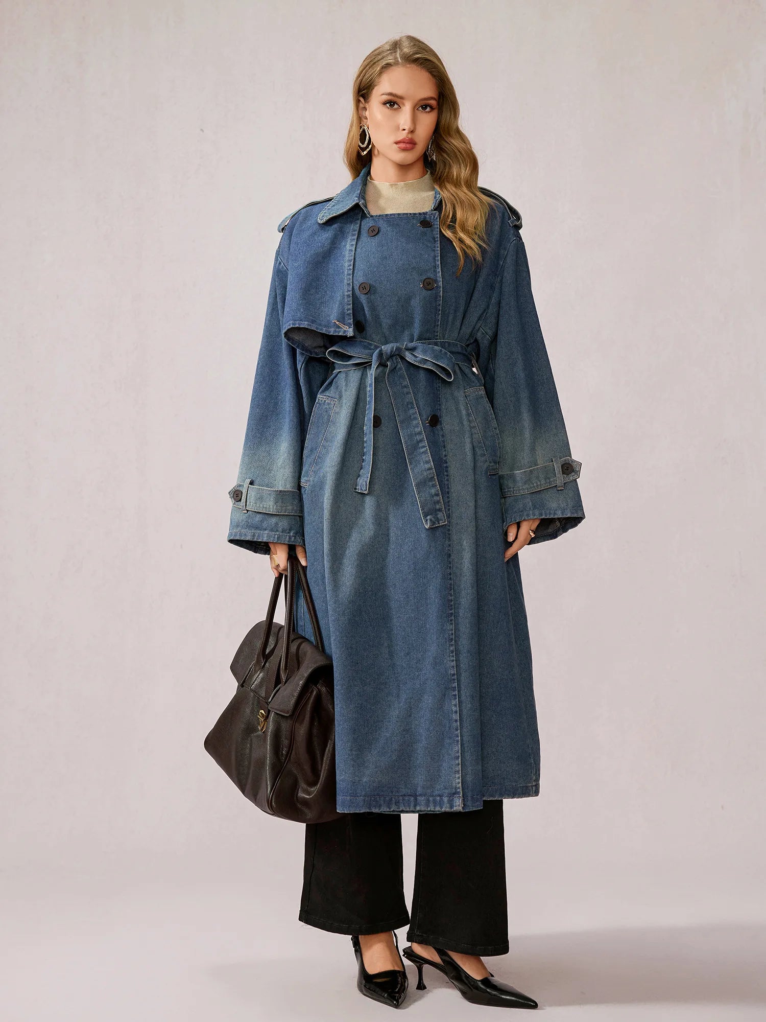 Stylish Denim Patchwork Office Midi Dress|NOOSGOP