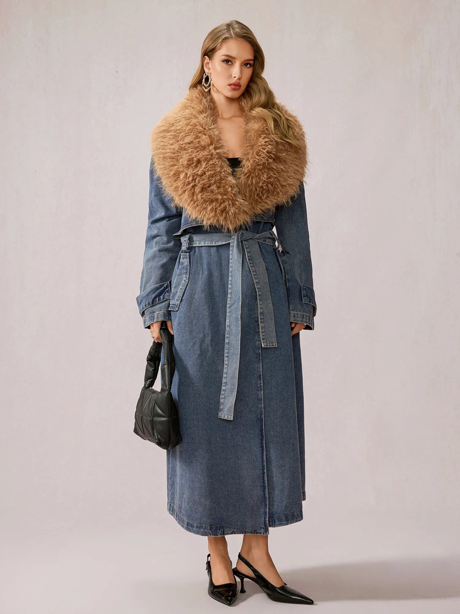 Stylish Denim Plush Collar Coat|NOOSGOP