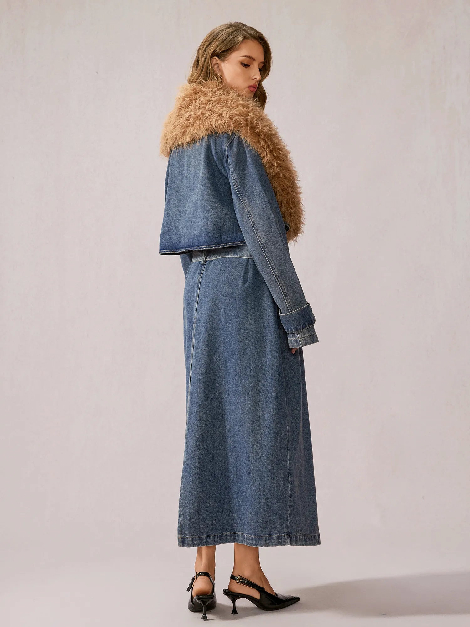 Stylish Denim Plush Collar Coat|NOOSGOP