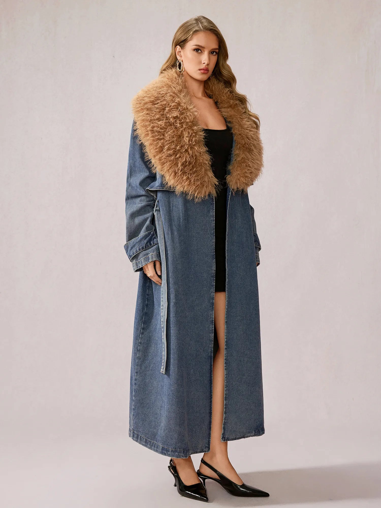 Stylish Denim Plush Collar Coat|NOOSGOP