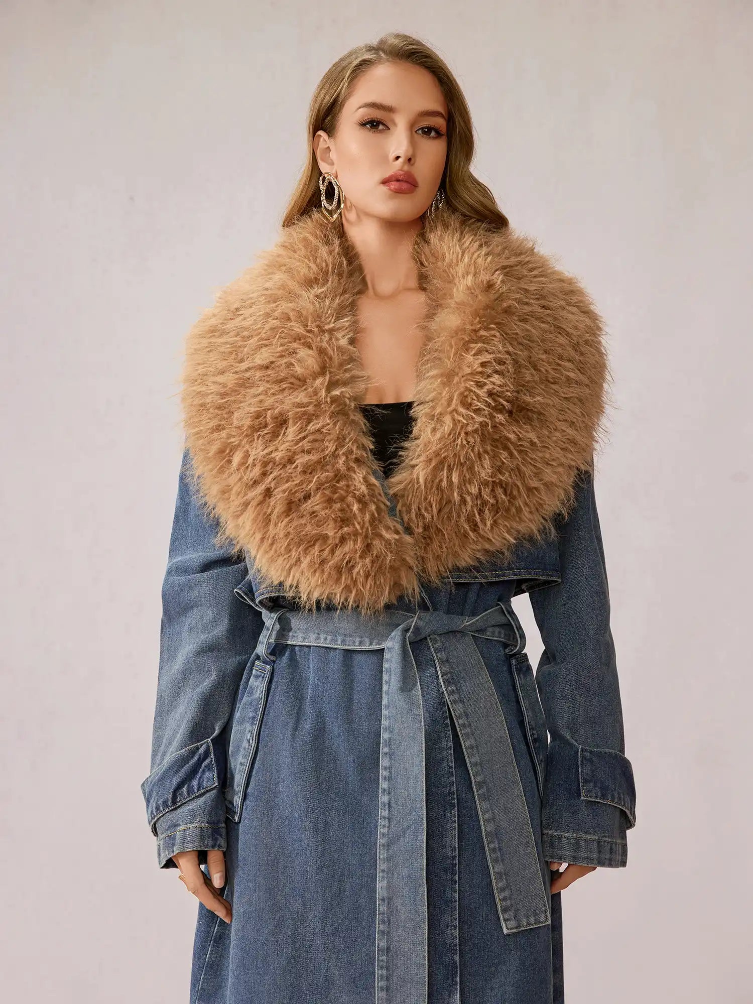 Stylish Denim Plush Collar Coat|NOOSGOP