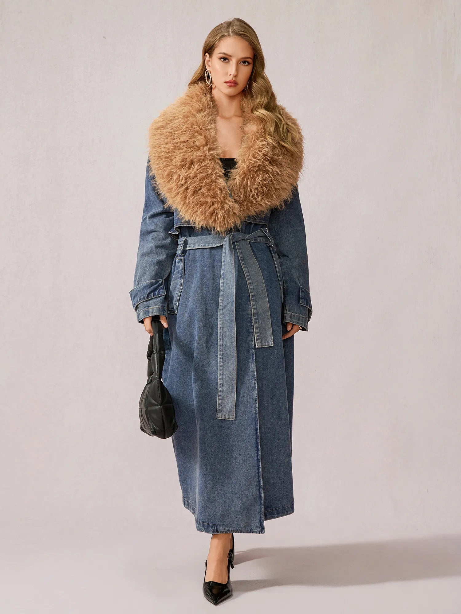Stylish Denim Plush Collar Coat|NOOSGOP
