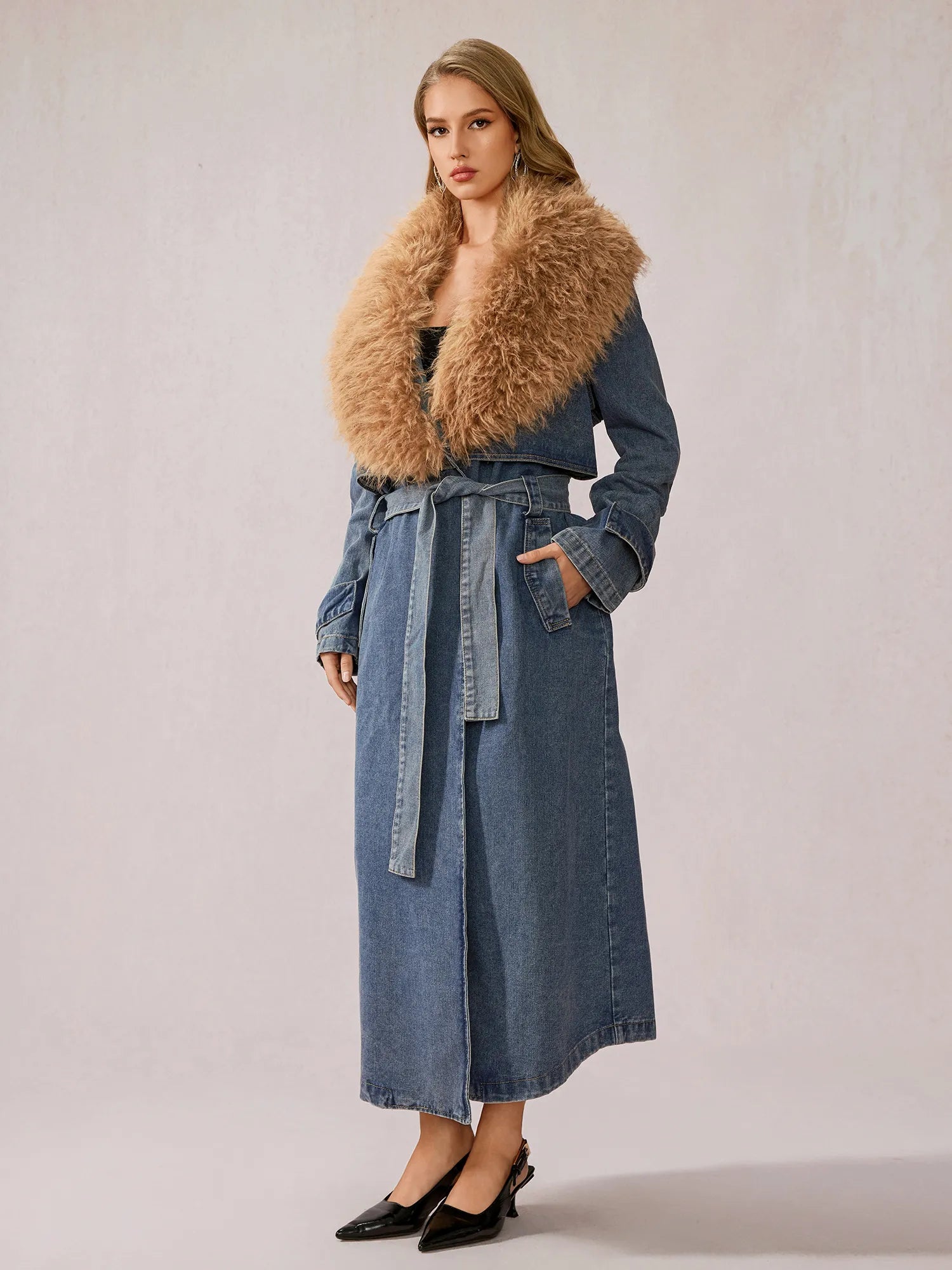 Stylish Denim Plush Collar Coat|NOOSGOP