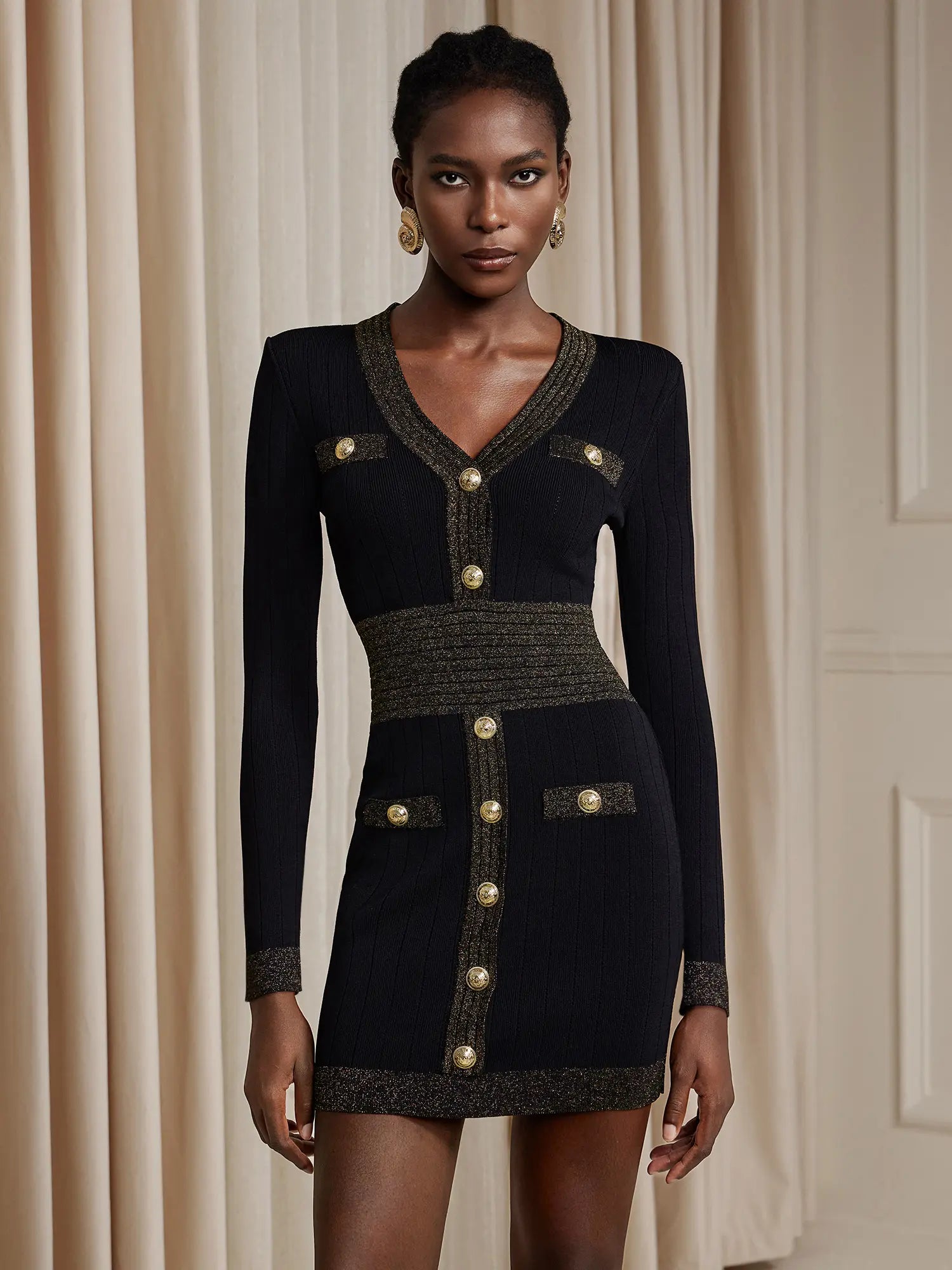 V-Neck Button Front Bodycon Mini Dress|NOOSGOP