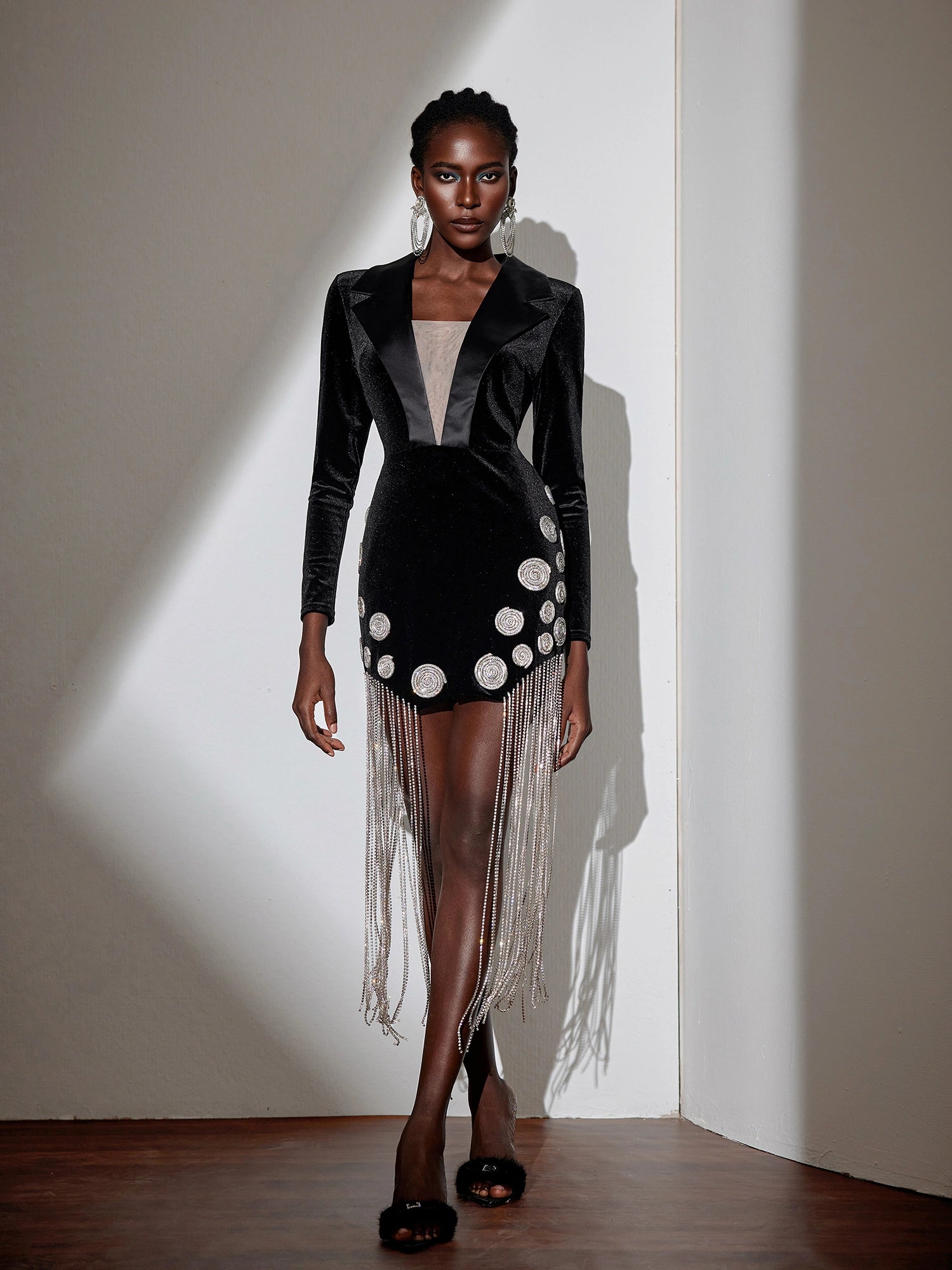 V-Neck Fringe Blazer Collar Mini Dress|NOOSGOP