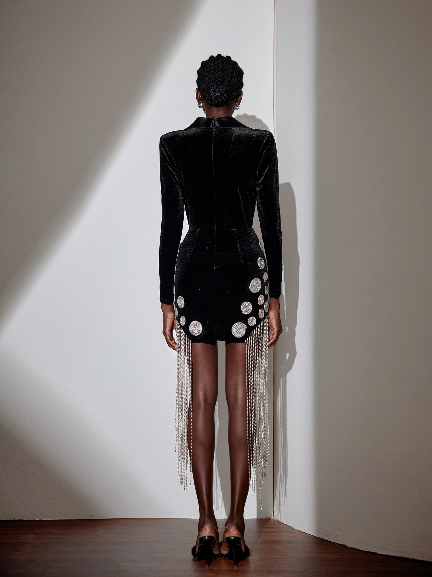 V-Neck Fringe Blazer Collar Mini Dress|NOOSGOP