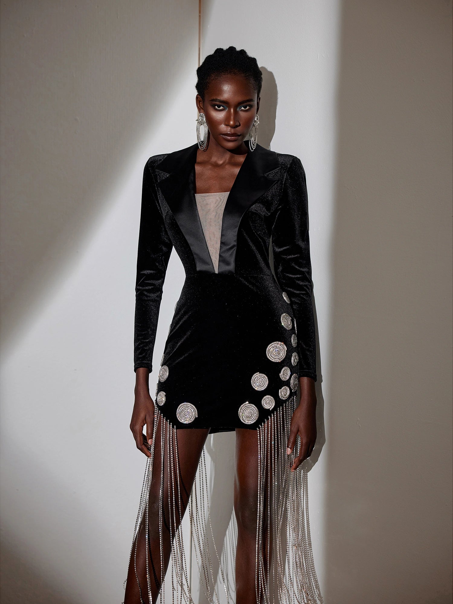 V-Neck Fringe Blazer Collar Mini Dress|NOOSGOP