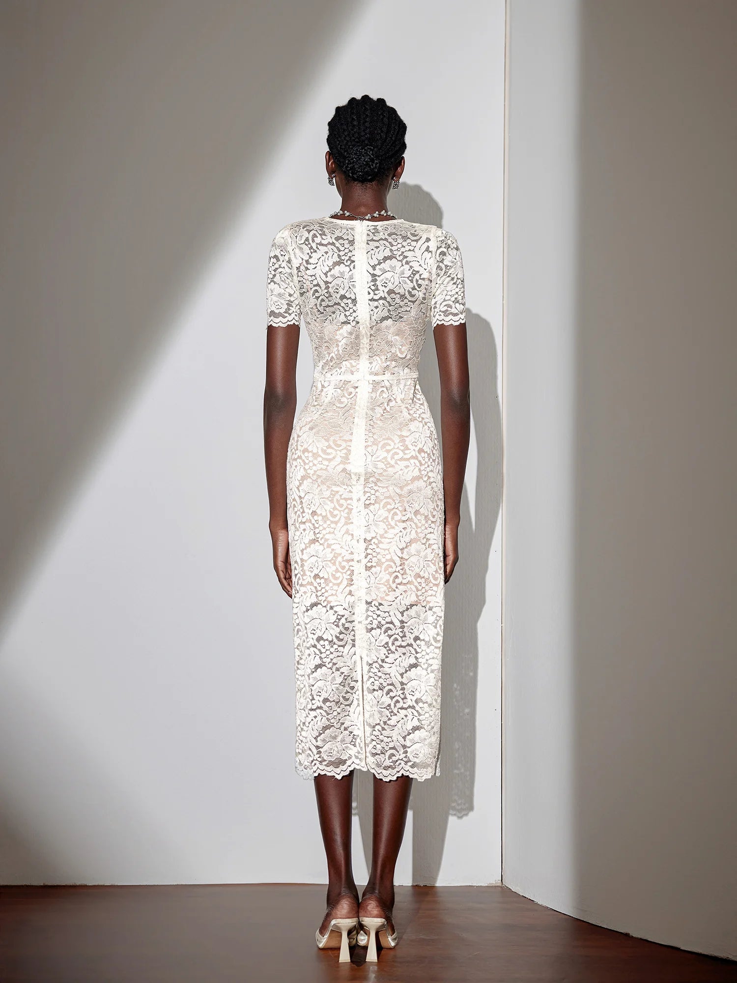 V-Neck Mesh Midi Dress|NOOSGOP