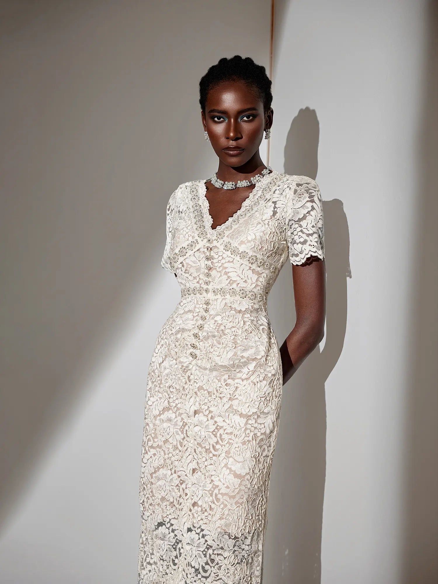 V-Neck Mesh Midi Dress|NOOSGOP