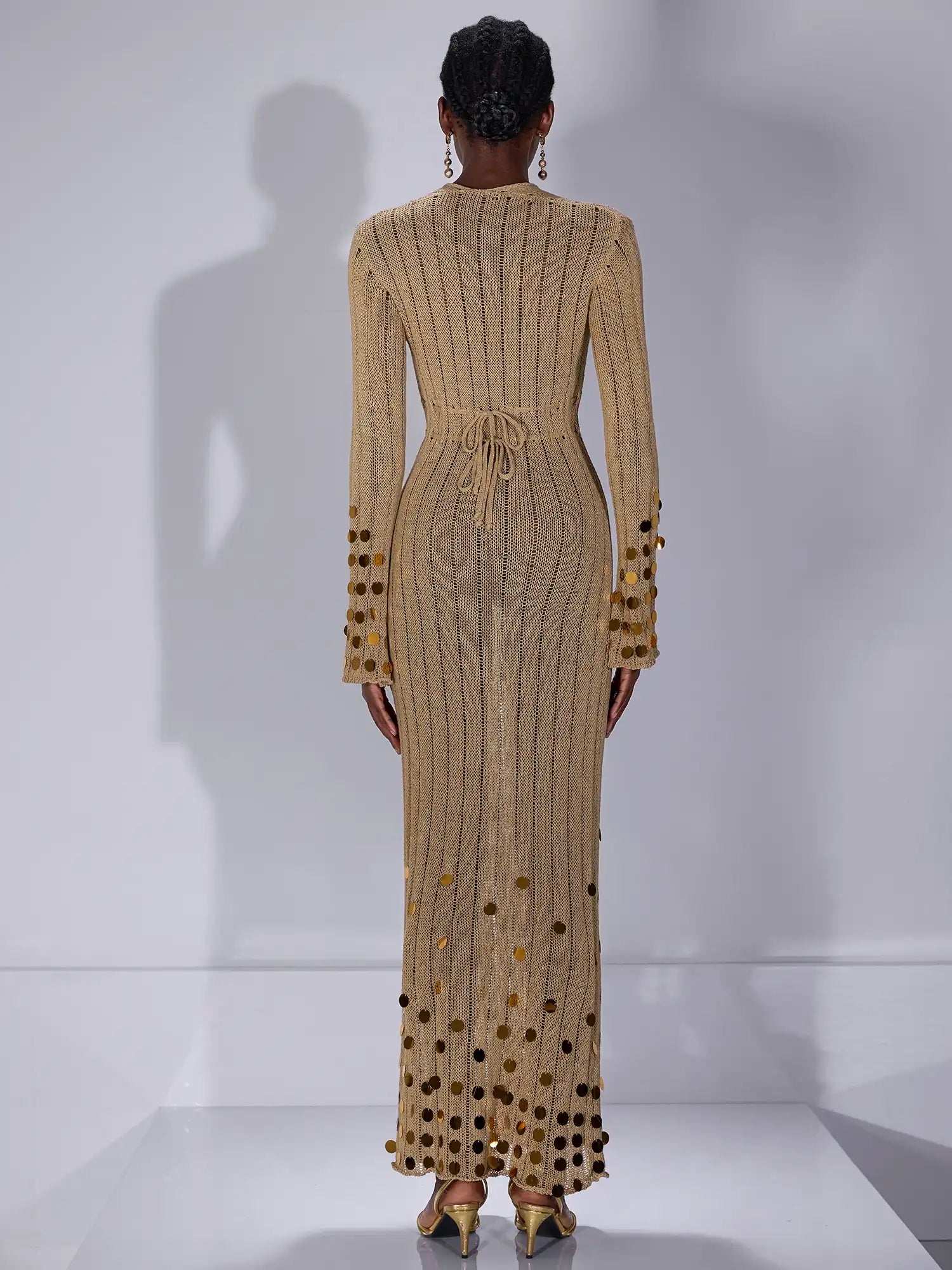 V-Neck Mesh Sequin Midi Dress|NOOSGOP