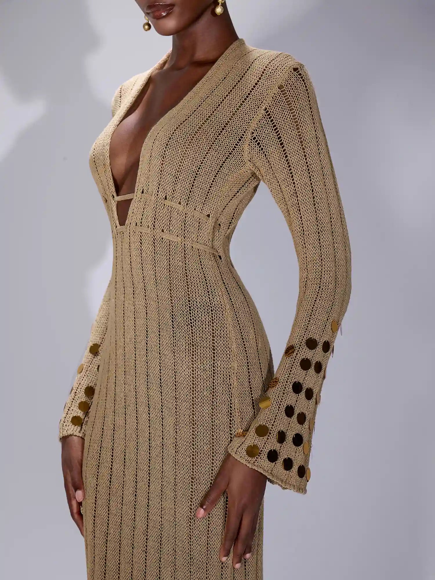 V-Neck Mesh Sequin Midi Dress|NOOSGOP