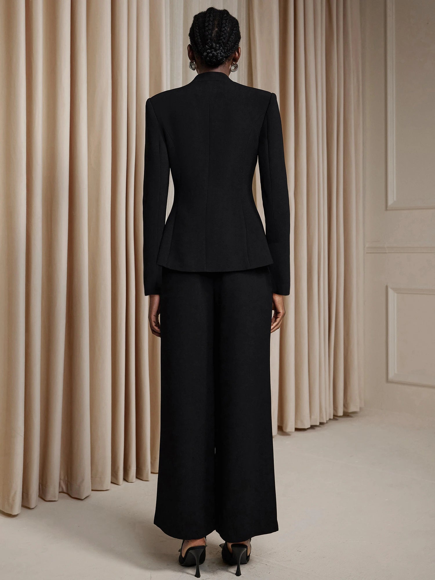 V-Neck Suit with Metal Button Two-Piece Set|NOOSGOP