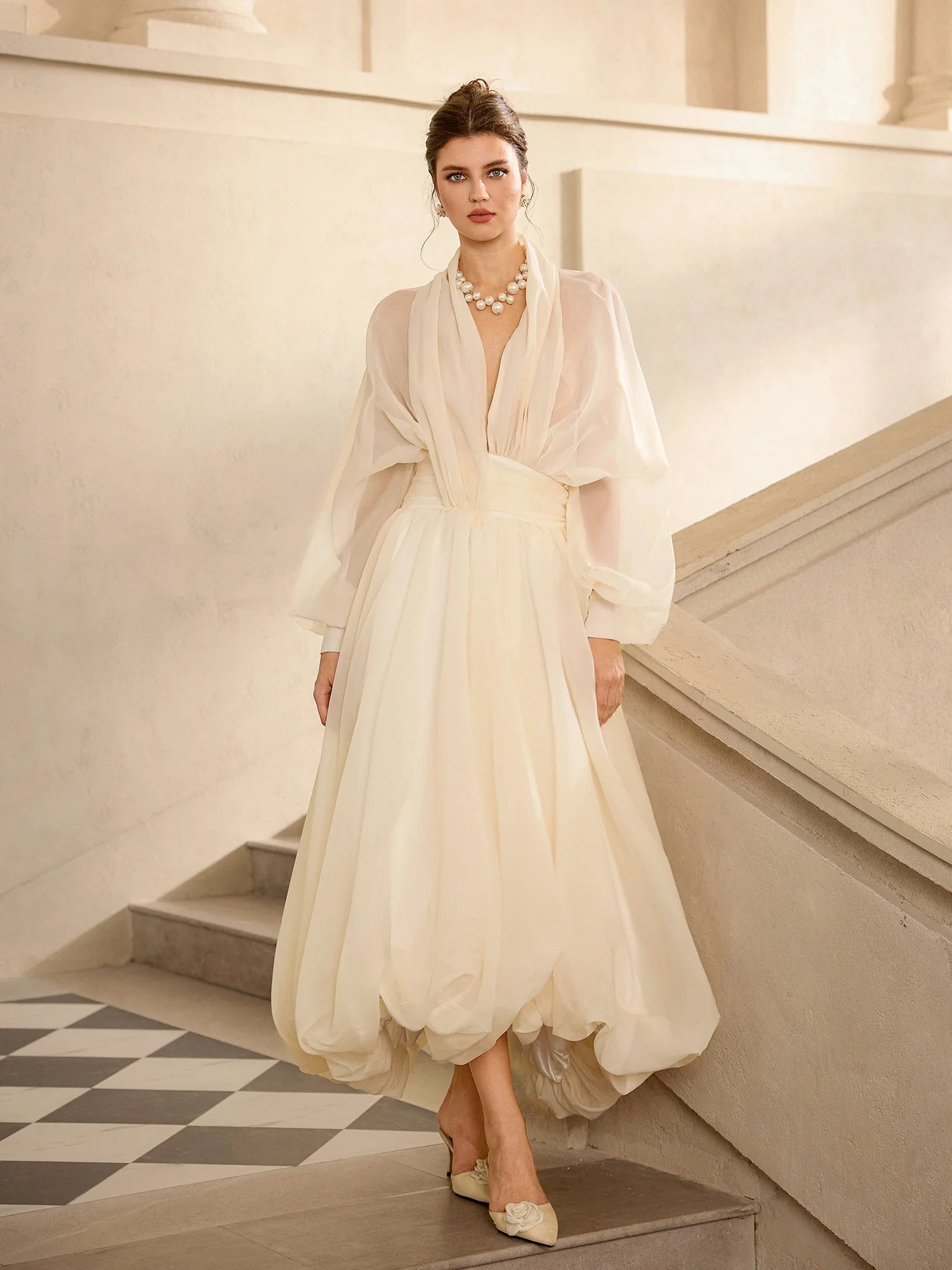 Vintage Balloon Sleeve Maxi Dress|NOOSGOP