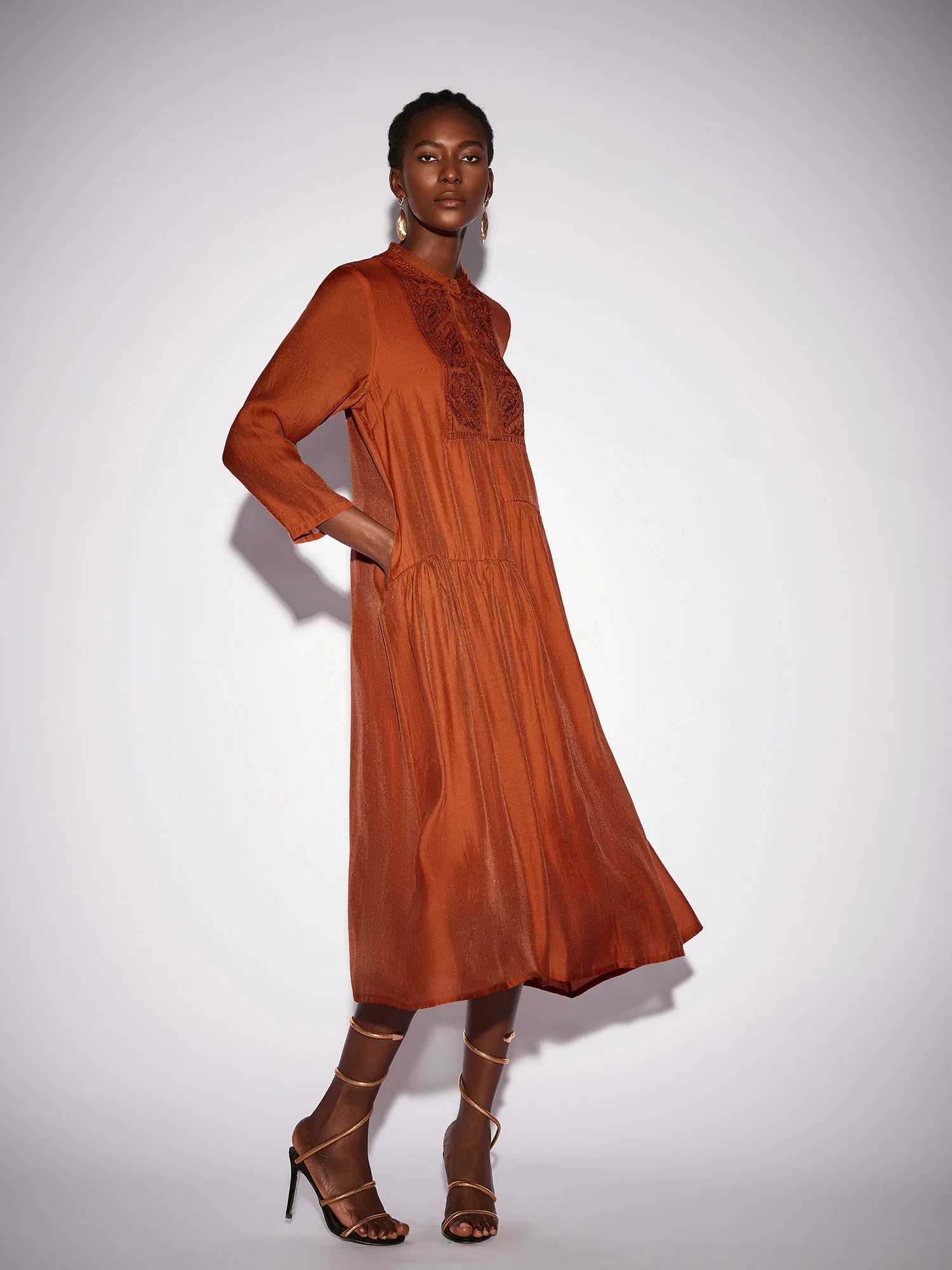 Vintage Embroidered Long Sleeve Loose Maxi Dress|NOOSGOP