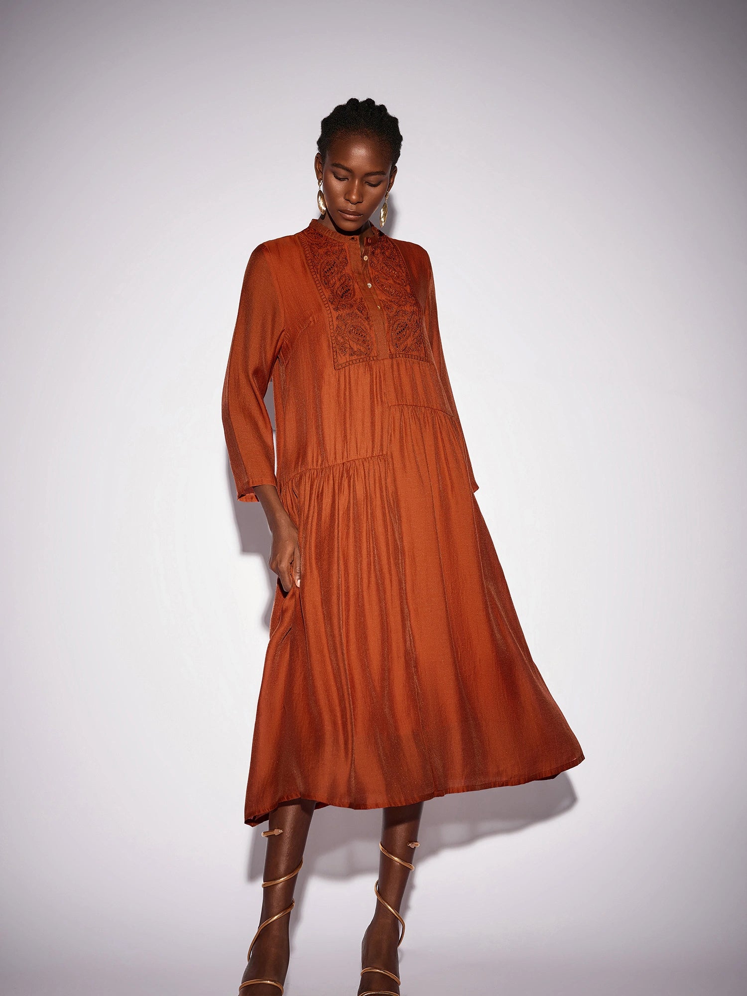 Vintage Embroidered Long Sleeve Loose Maxi Dress|NOOSGOP