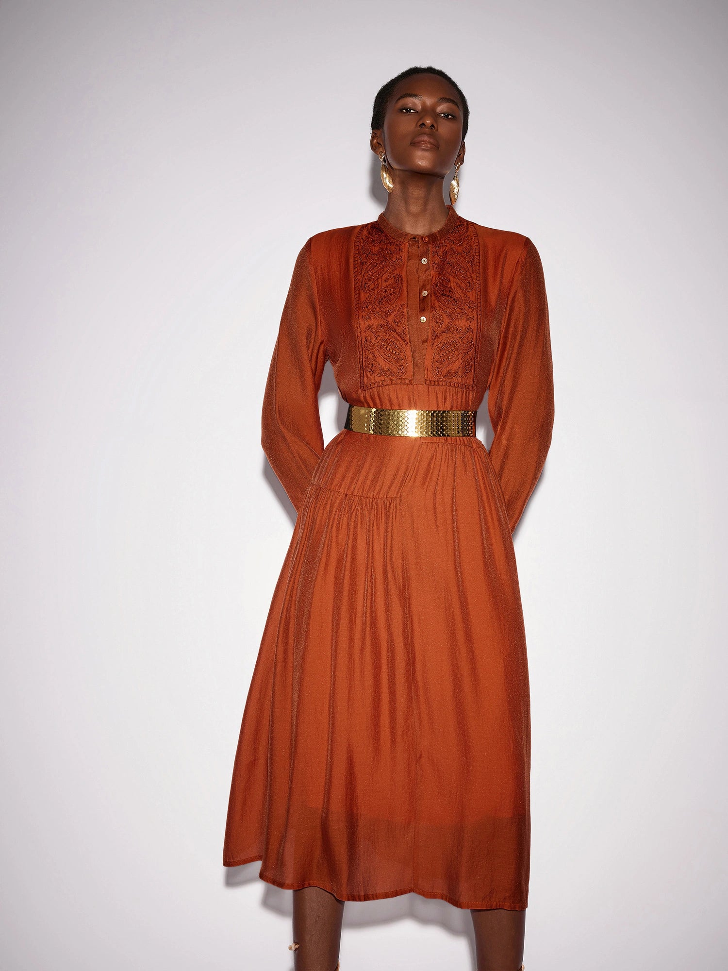 Vintage Embroidered Long Sleeve Loose Maxi Dress|NOOSGOP