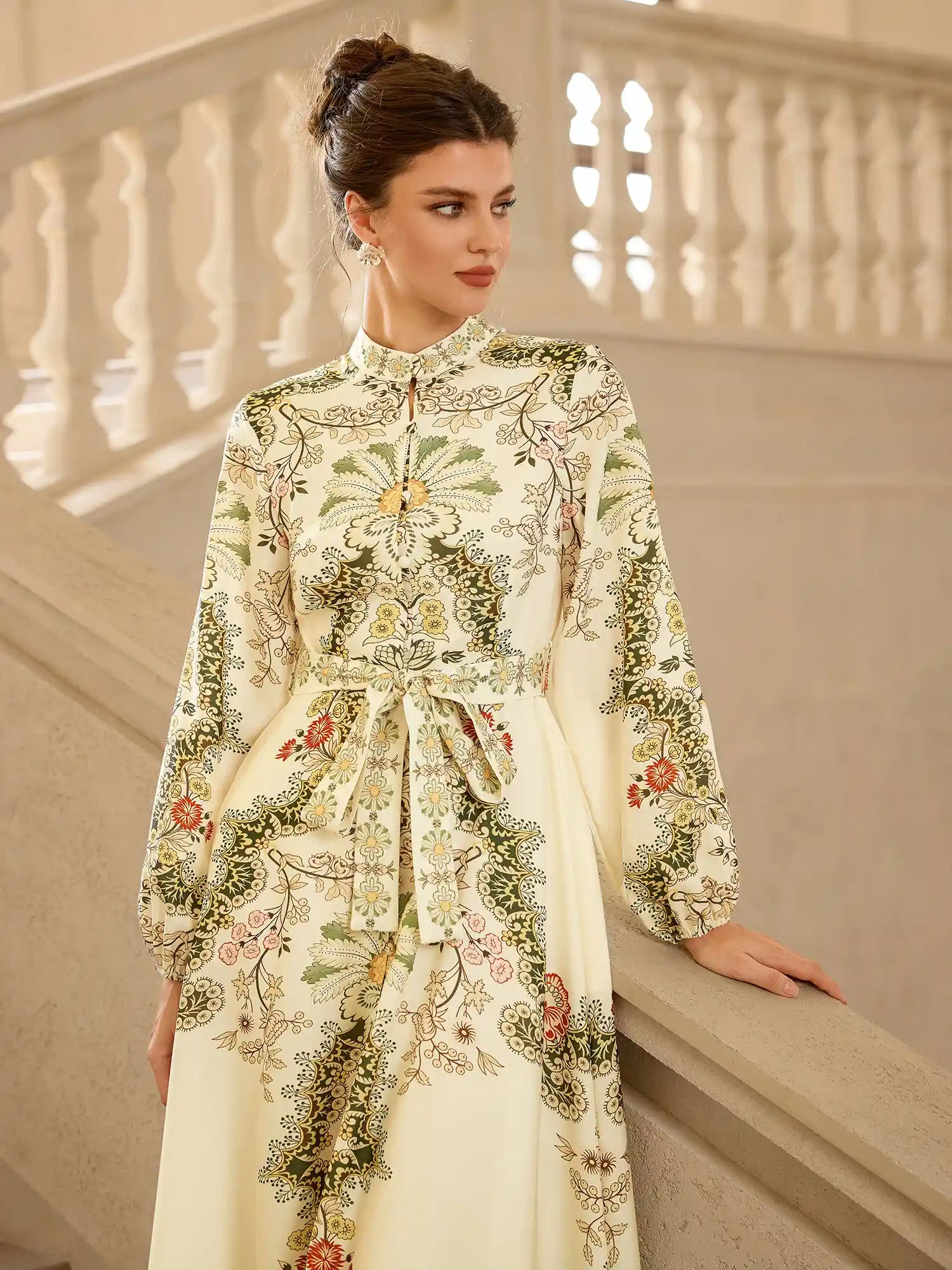 Vintage Floral Embroidered Midi Dress|NOOSGOP