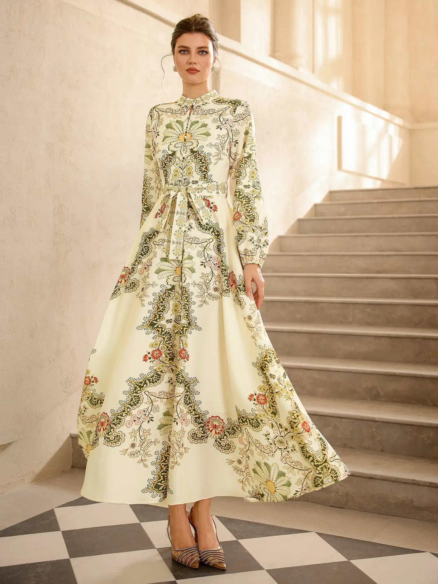 Vintage Floral Embroidered Midi Dress|NOOSGOP