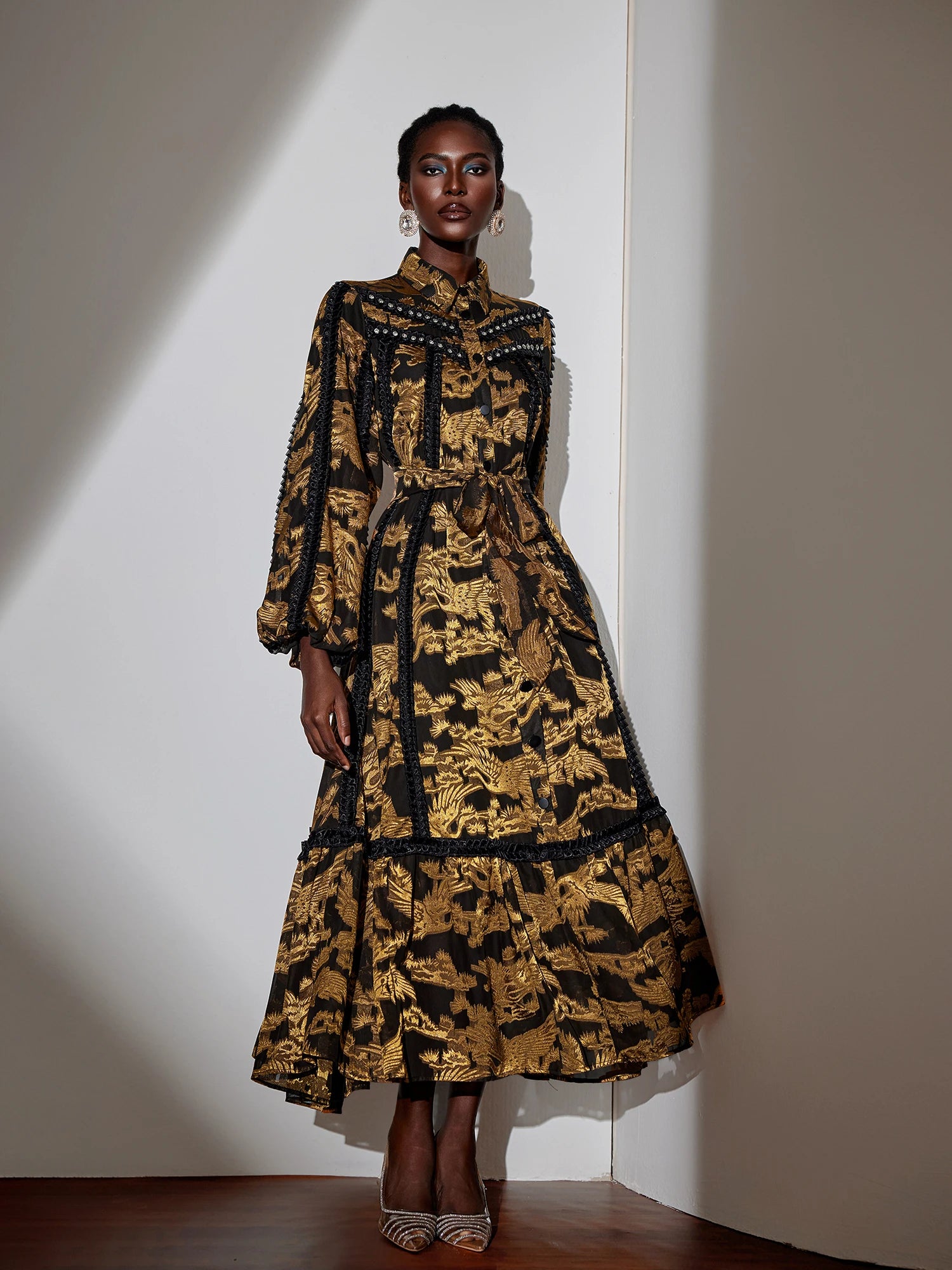 Vintage Pleated Printed Maxi Dress|NOOSGOP