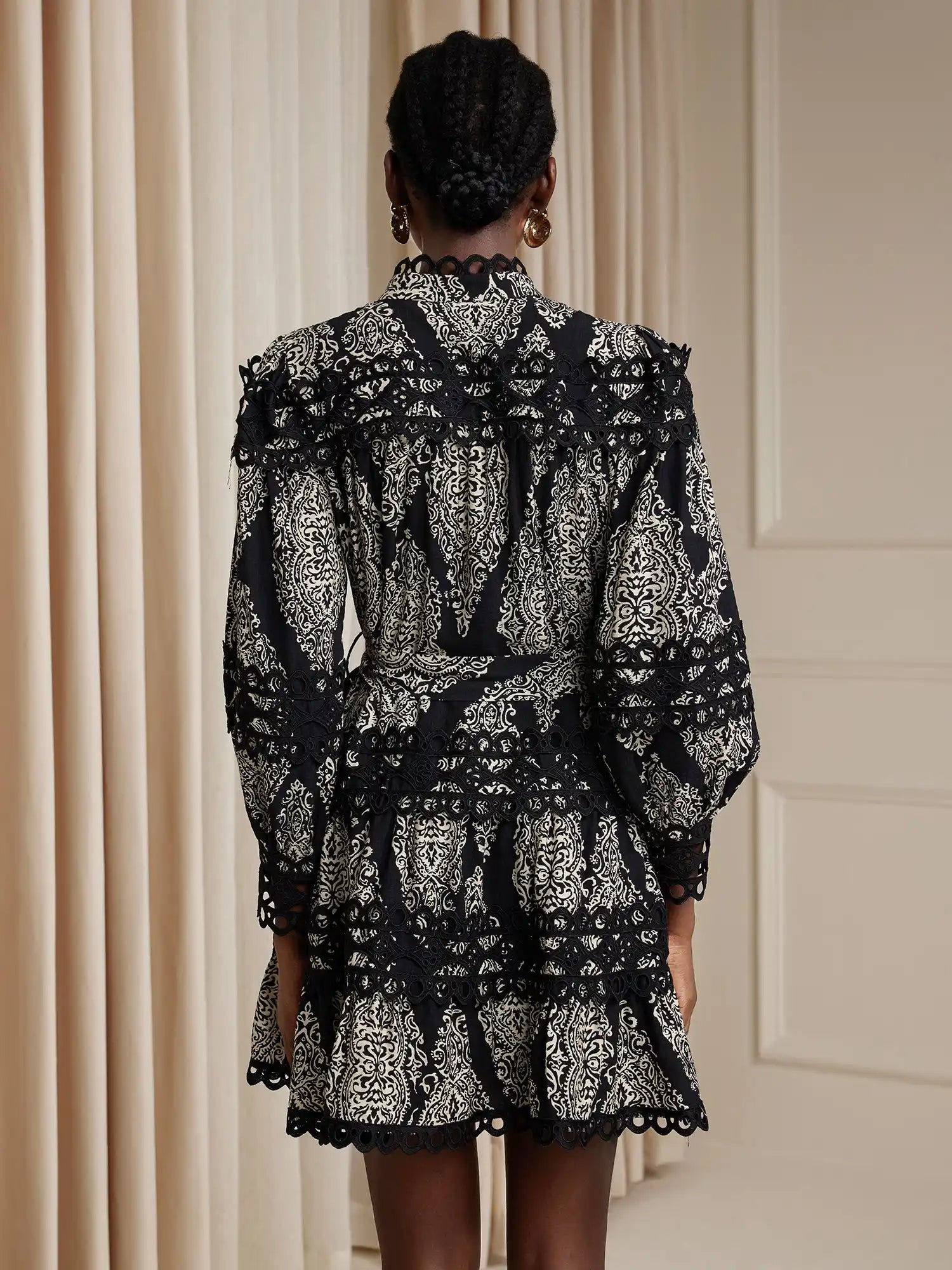 Vintage Printed High-Neck Mini Dress|NOOSGOP