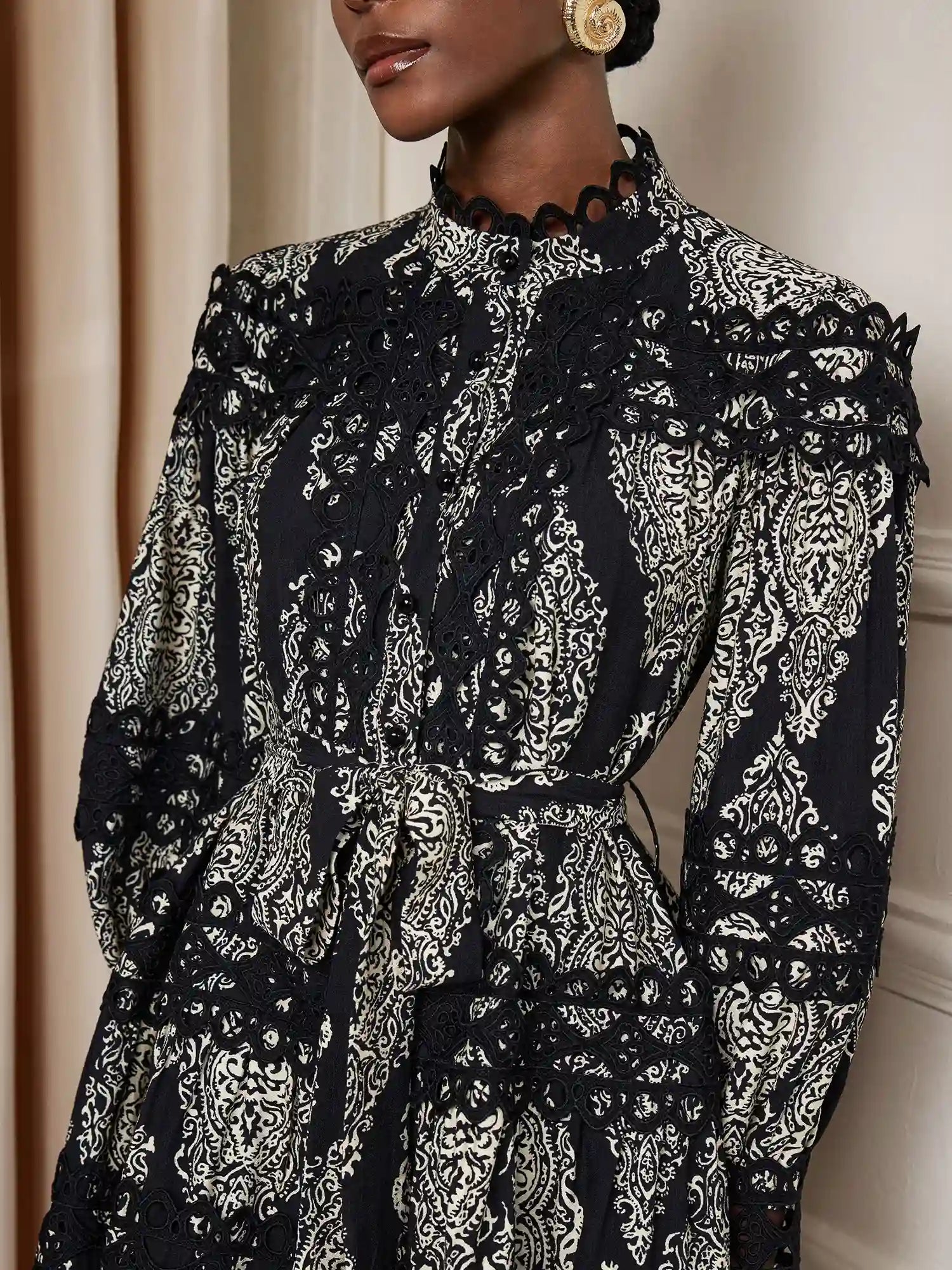 Vintage Printed High-Neck Mini Dress|NOOSGOP