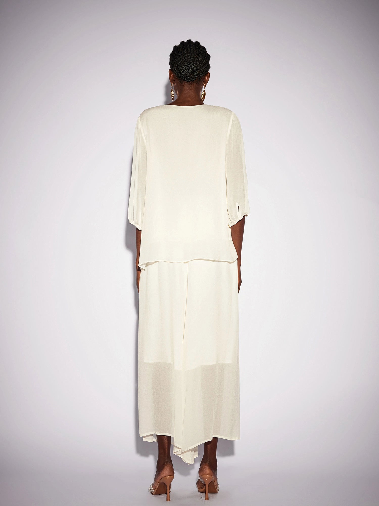 White Beaded Mesh Two-Piece Set|NOOSGOP