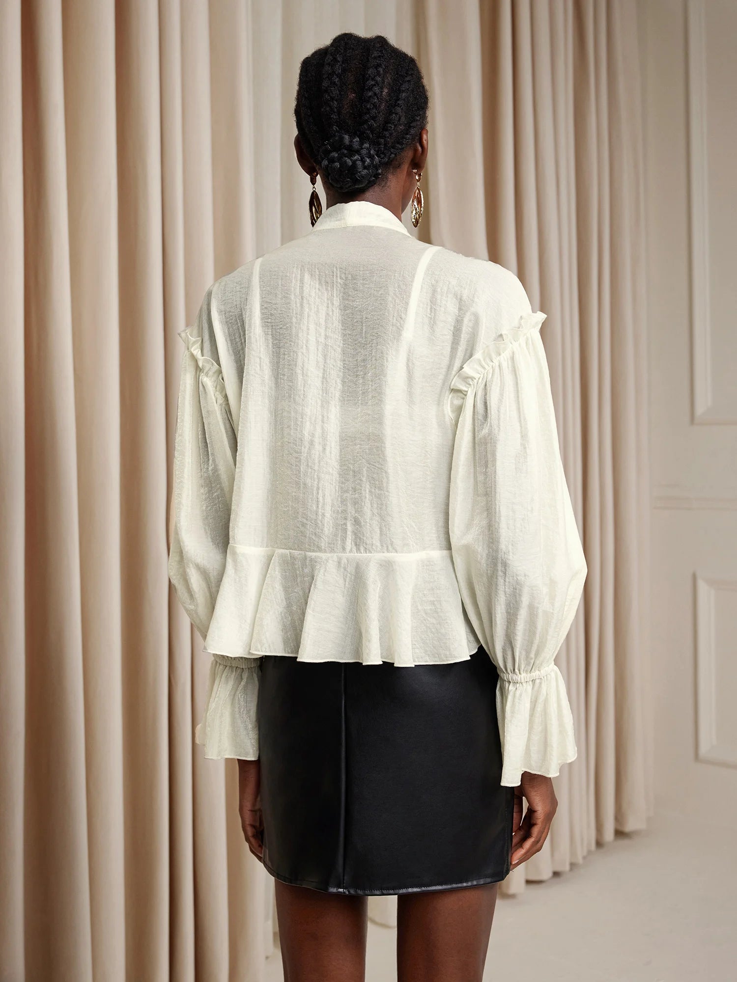 White Cropped Ruffle Ruched Tie-Up Top|NOOSGOP