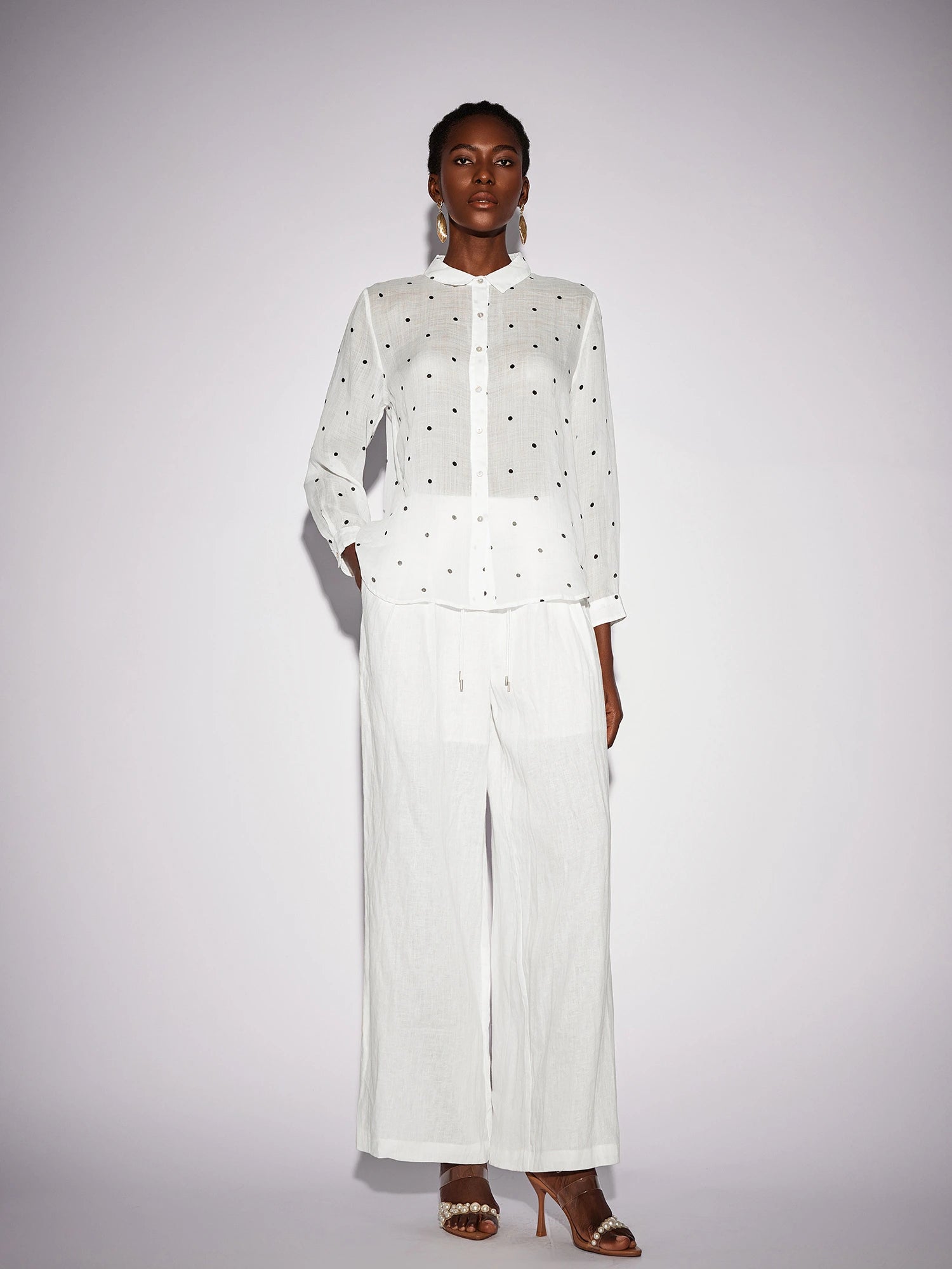 White Dot Shirt Two-Piece Set|NOOSGOP