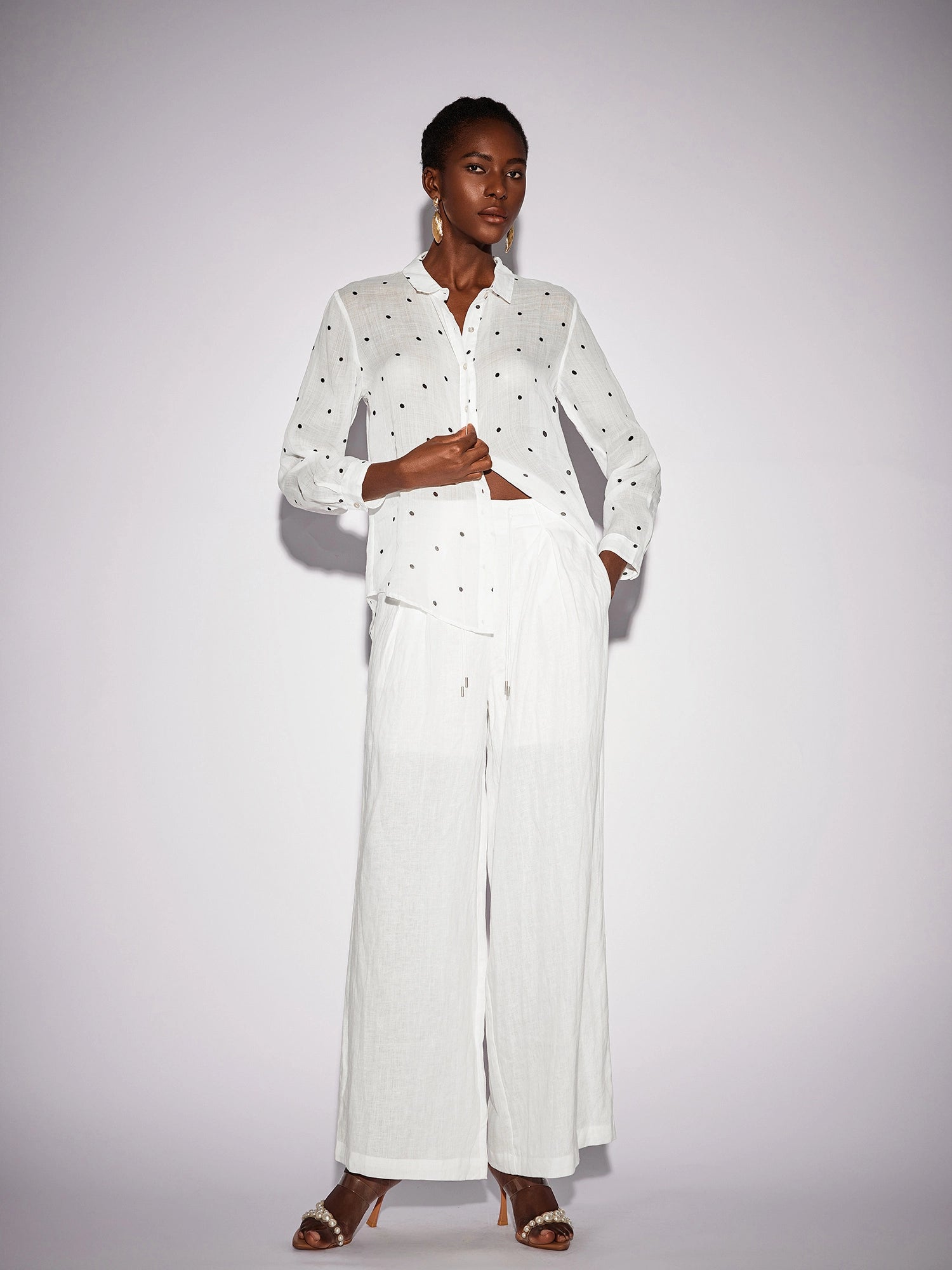 White Dot Shirt Two-Piece Set|NOOSGOP