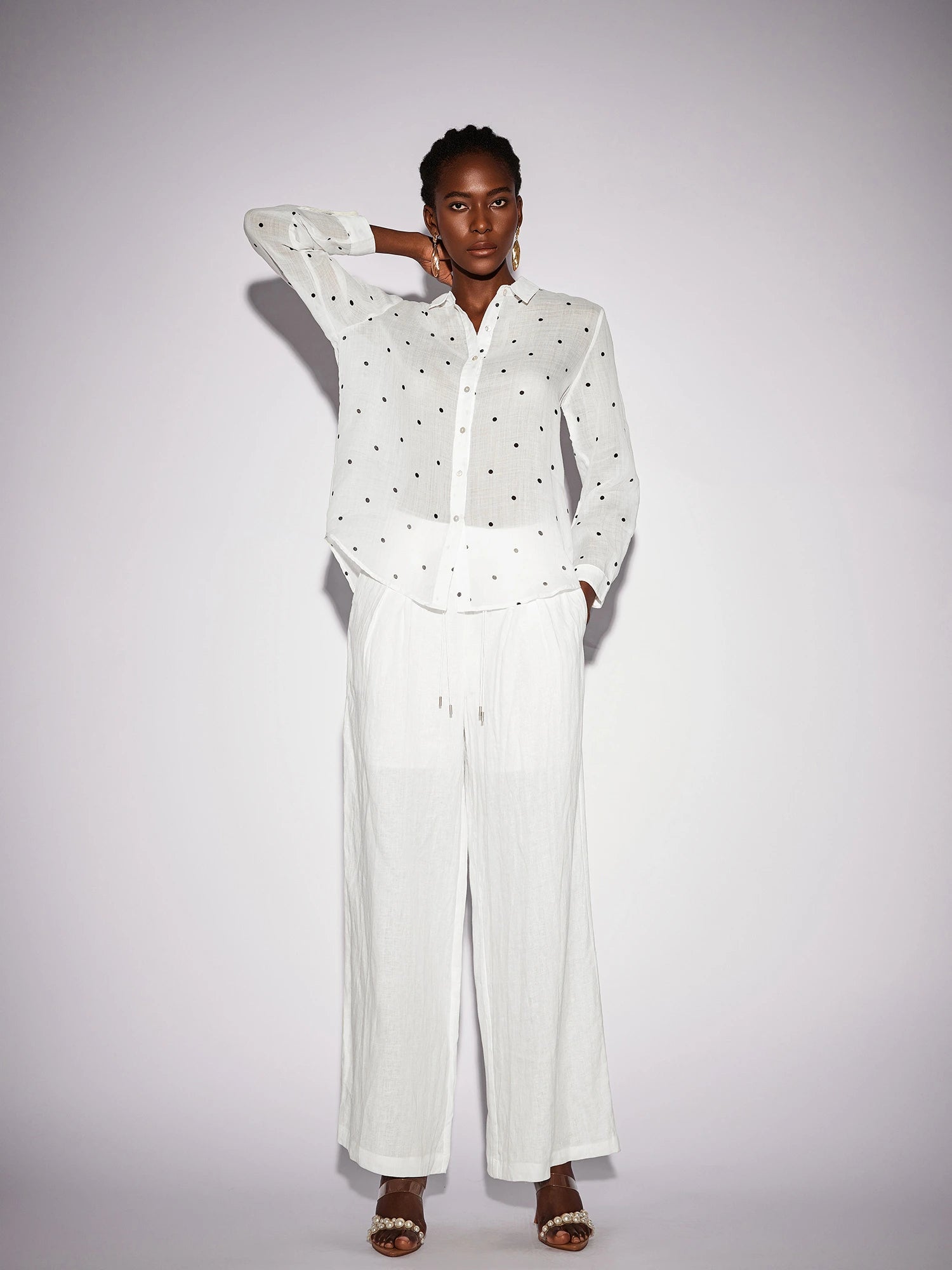 White Dot Shirt Two-Piece Set|NOOSGOP