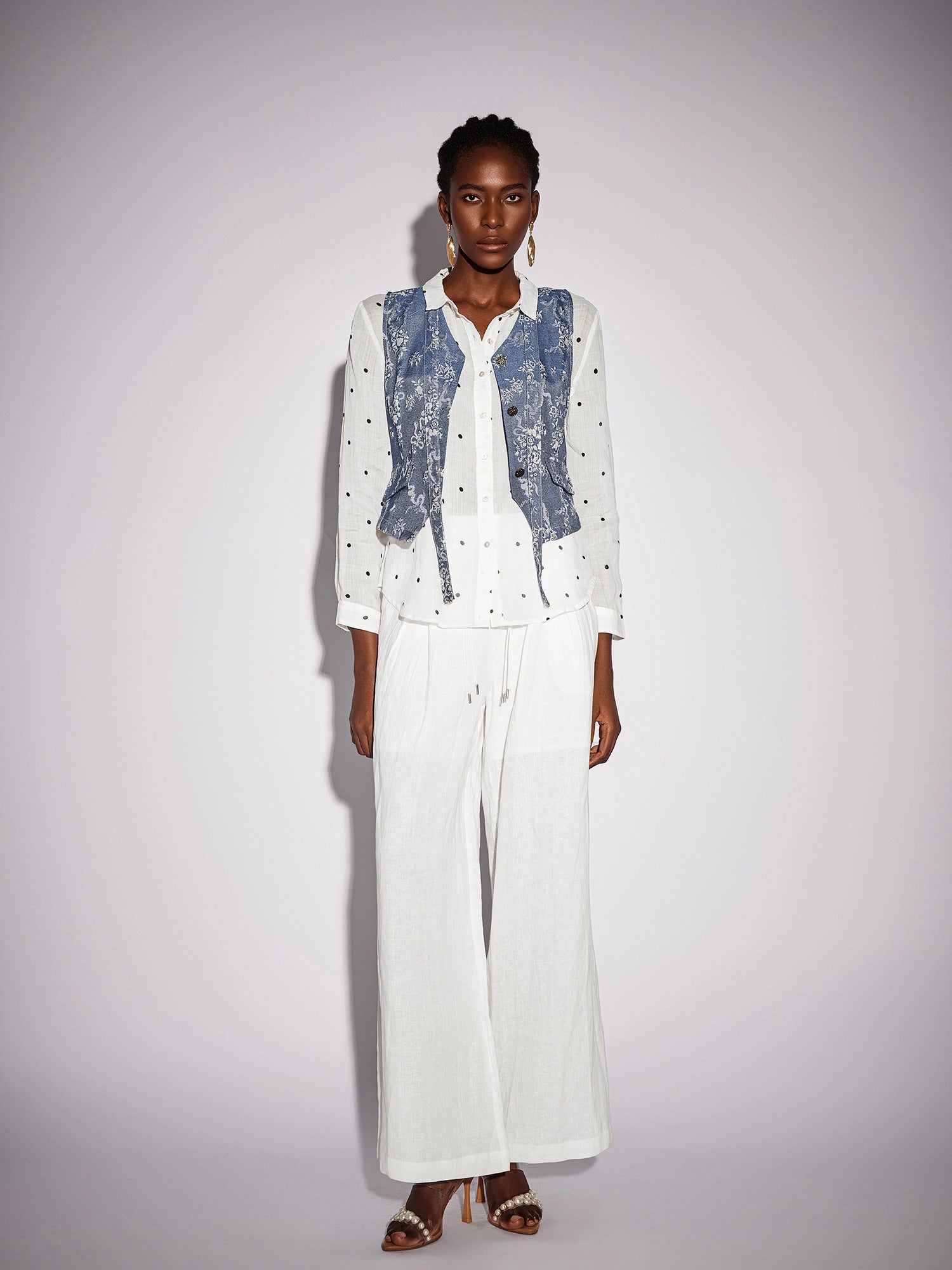 White Dot Shirt Two-Piece Set with Floral Blue Waistcoat|NOOSGOP