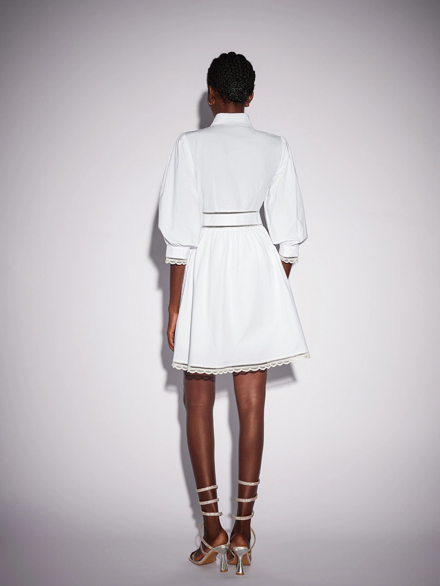 White High Neck Hollow-Out Patterned Mini Dress|NOOSGOP