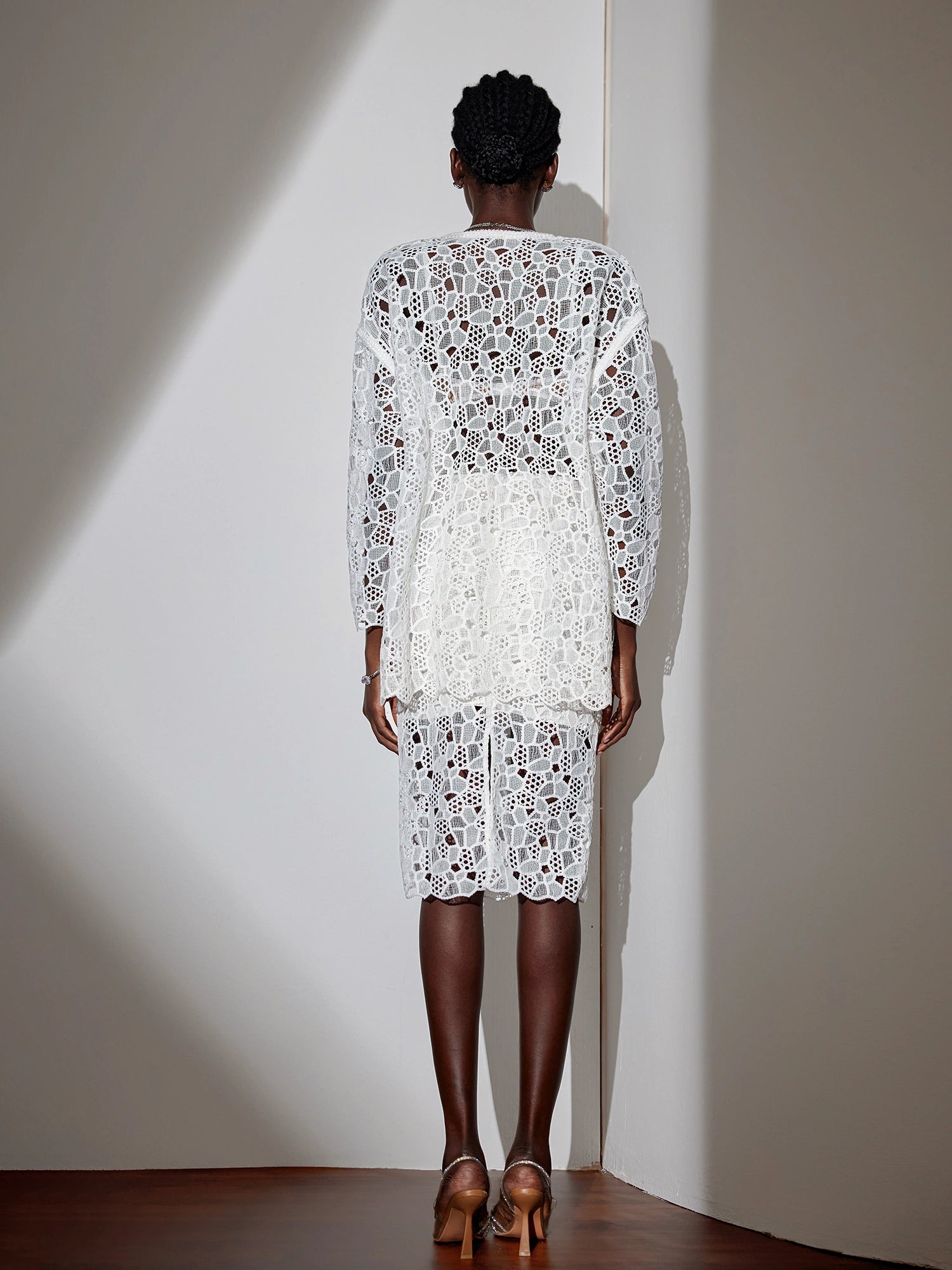 White Mesh Cut-Out Two-Piece Set|NOOSGOP