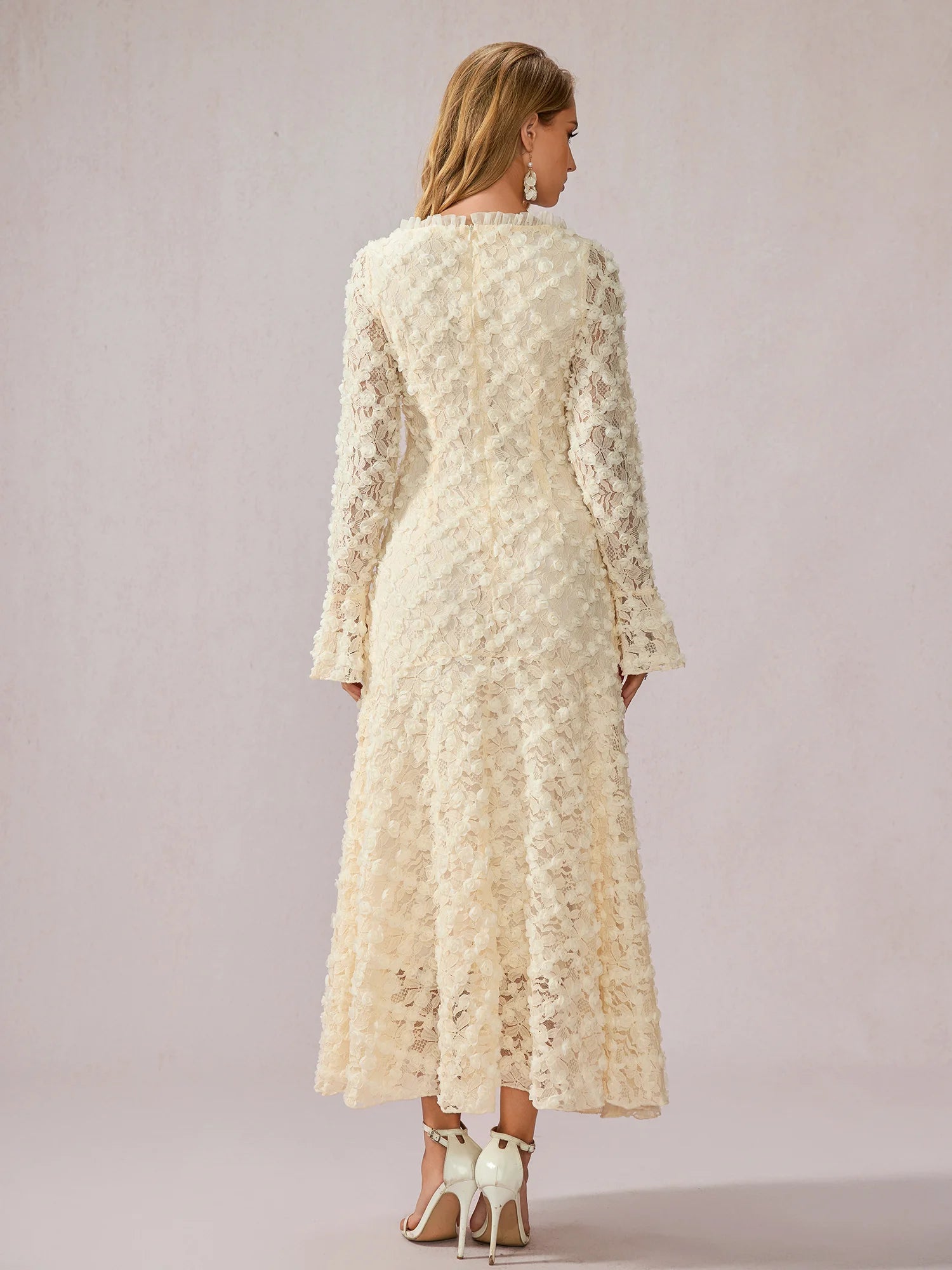 White Patchwork Square Neck Midi Dress|NOOSGOP