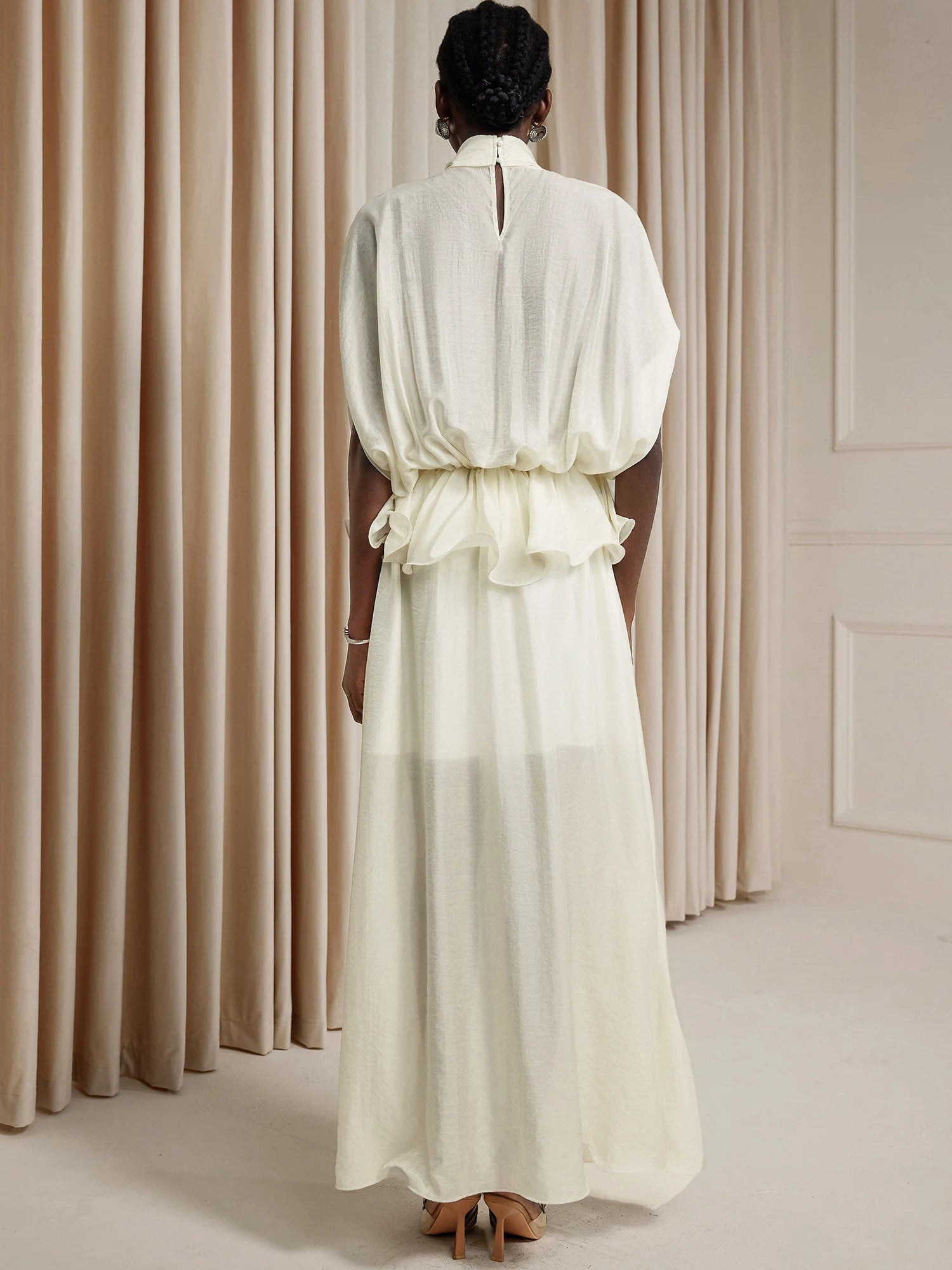 White Ruched Tie-Front Maxi Dress|NOOSGOP