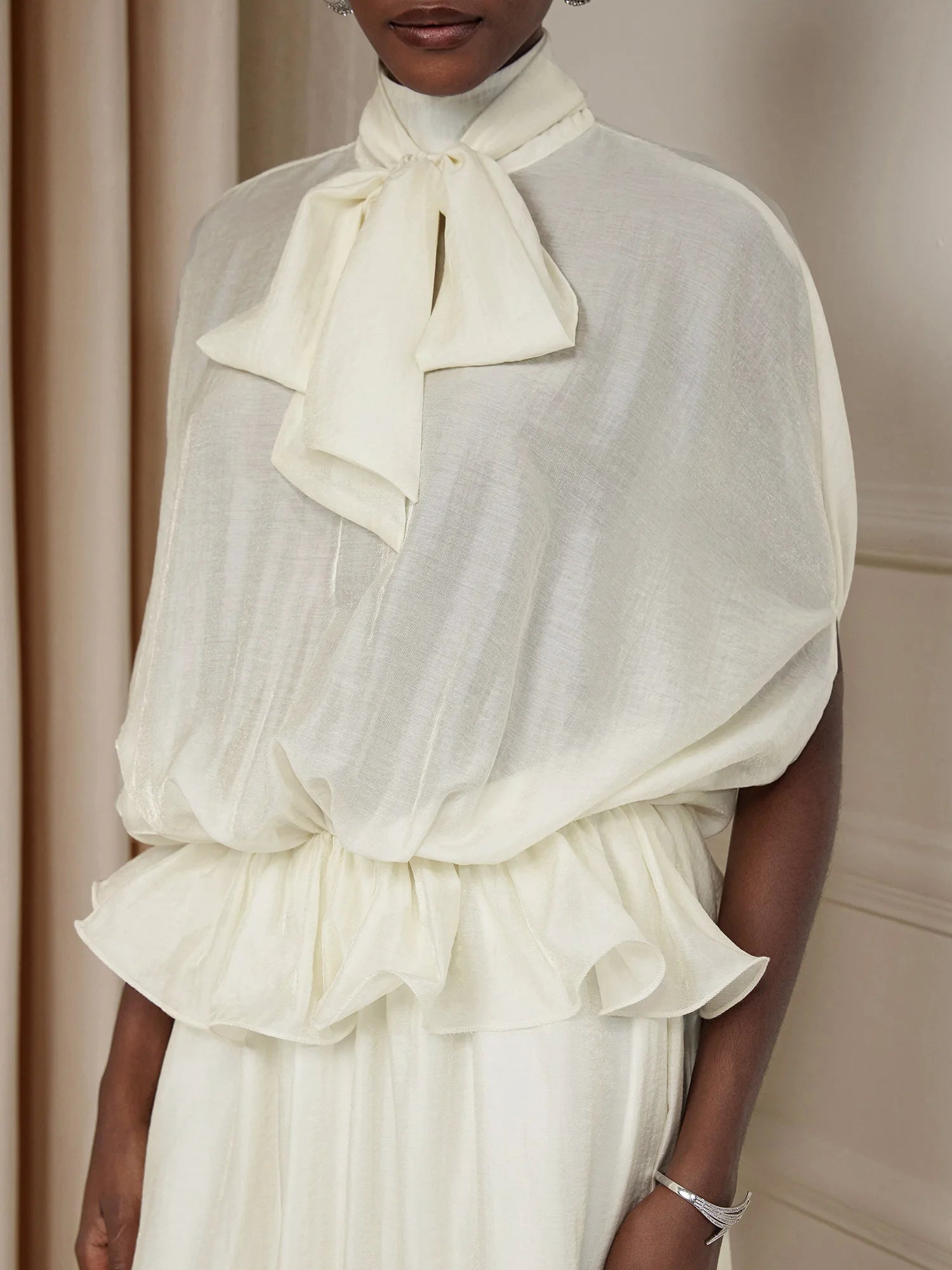 White Ruched Tie-Front Maxi Dress|NOOSGOP