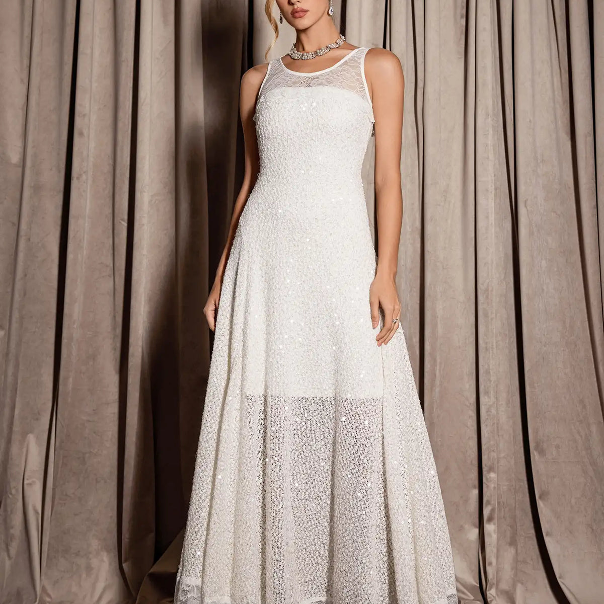 white sparkly mesh dress Anna White Rhinestone Mesh Mini Dress - S Size - Women's Dresses