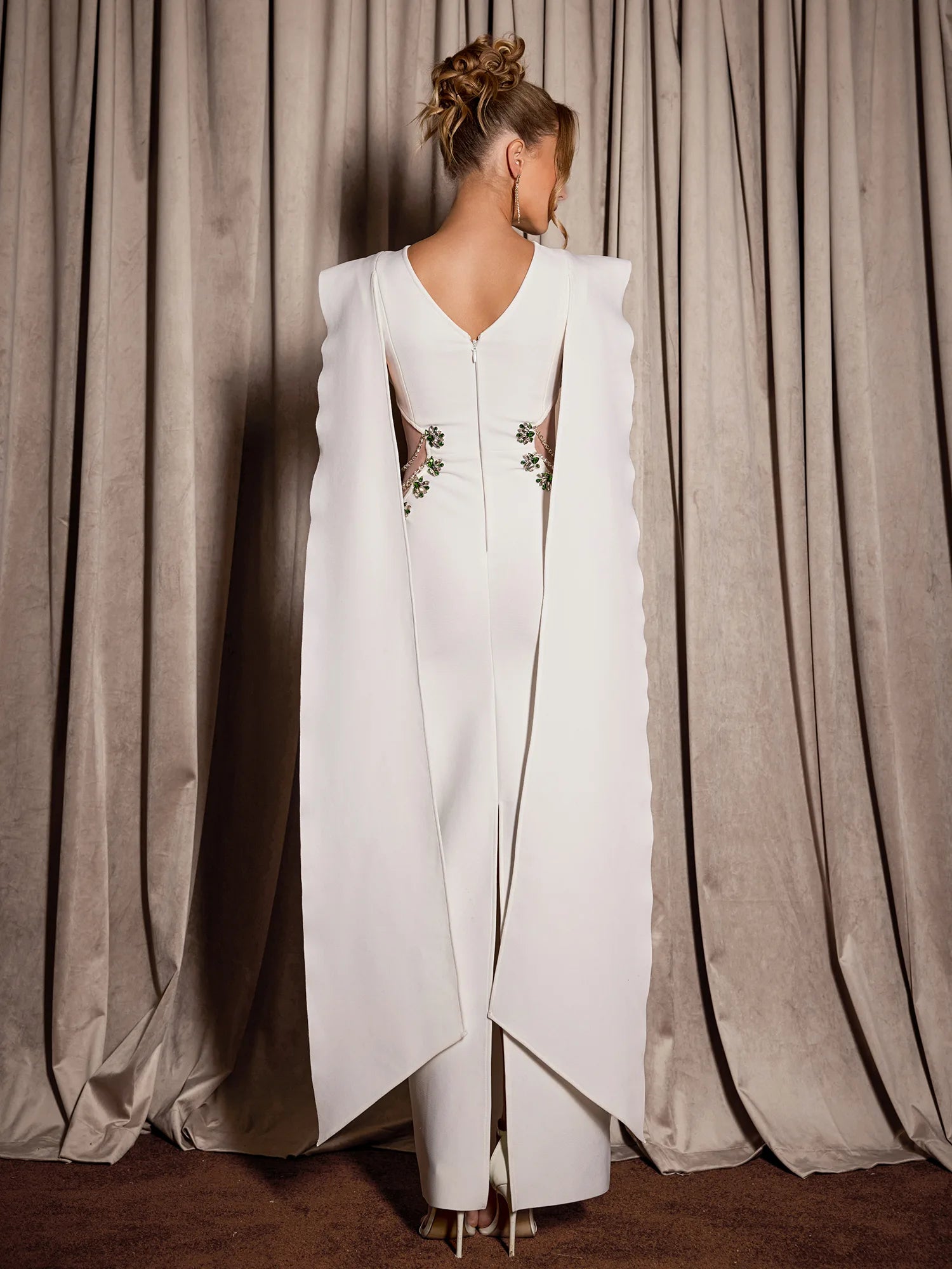 White Shoulder Cape Cutout Midi Dress|NOOSGOP