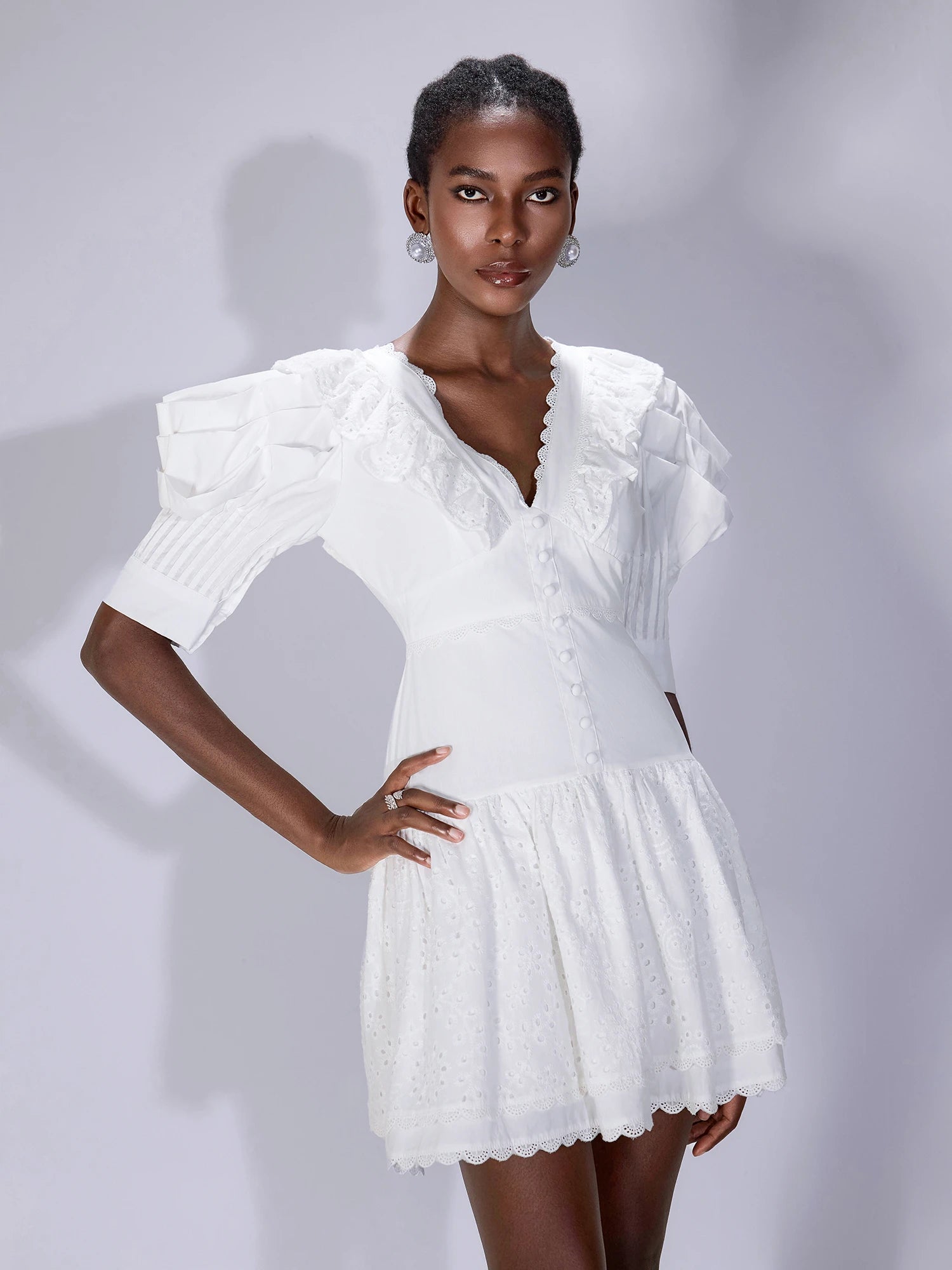 White V-Neck Cut-Out Mini Dress|NOOSGOP